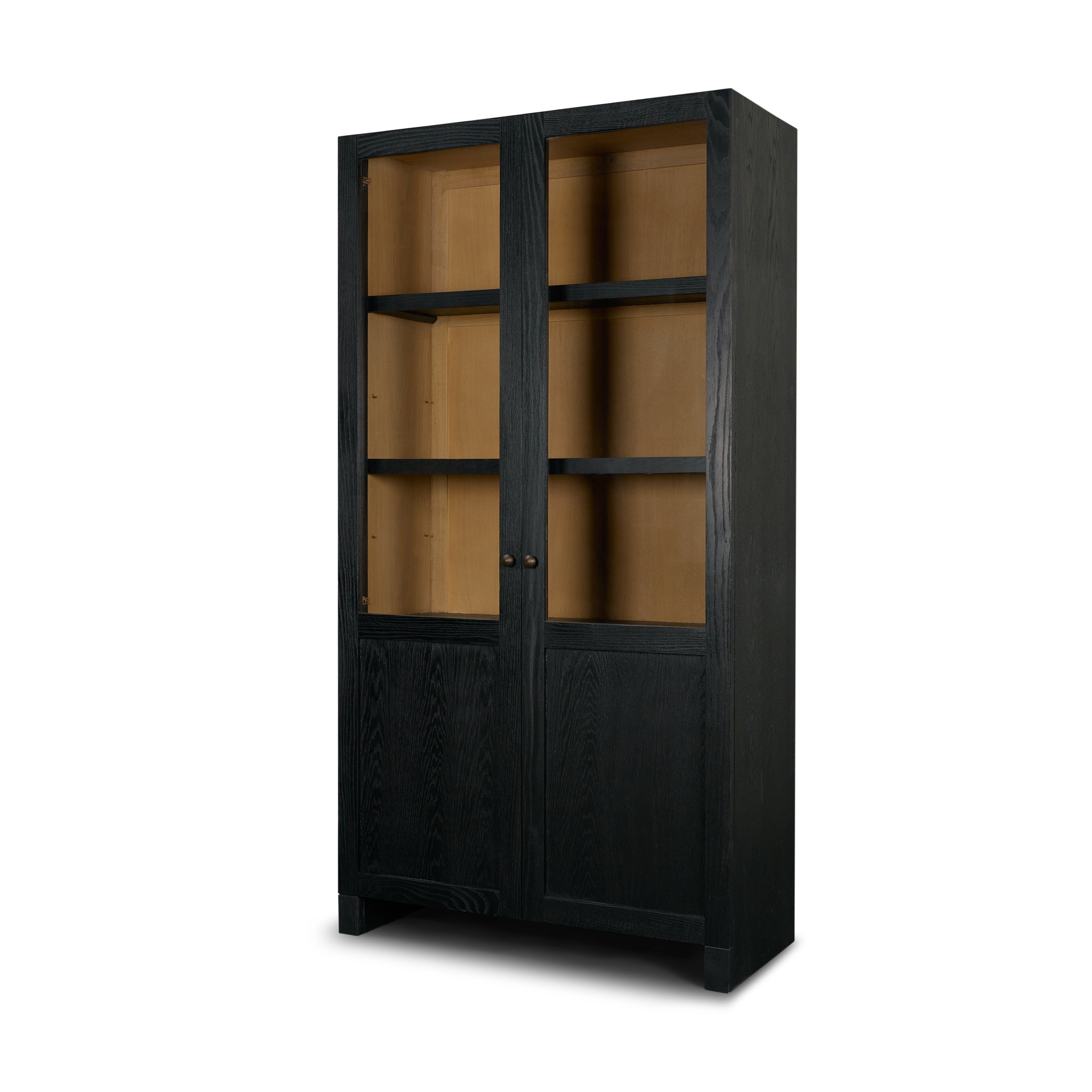 Henry Light Brown Oak Wood with Glass Doors Curio Cabinet