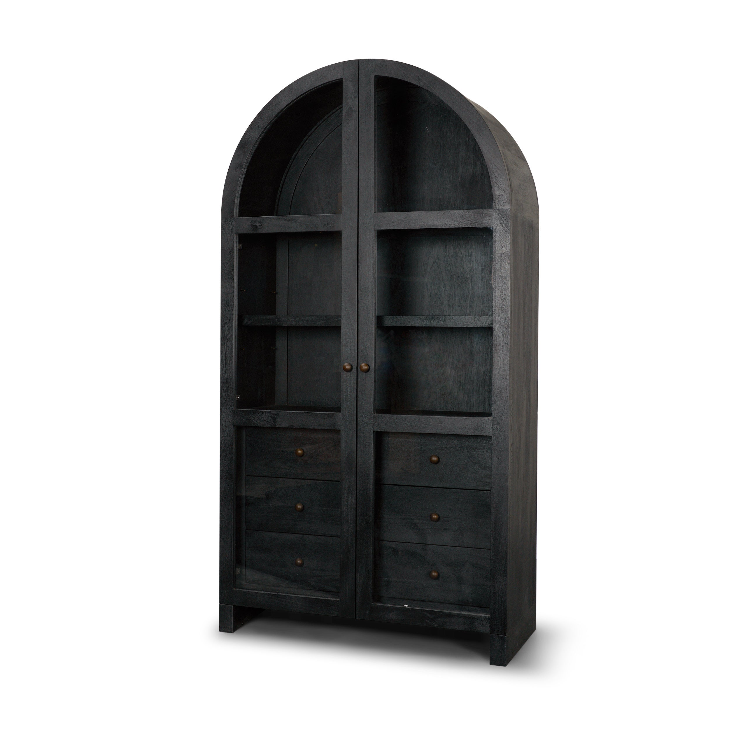 Suri Wood with Glass Doors Arched Curio Cabinet