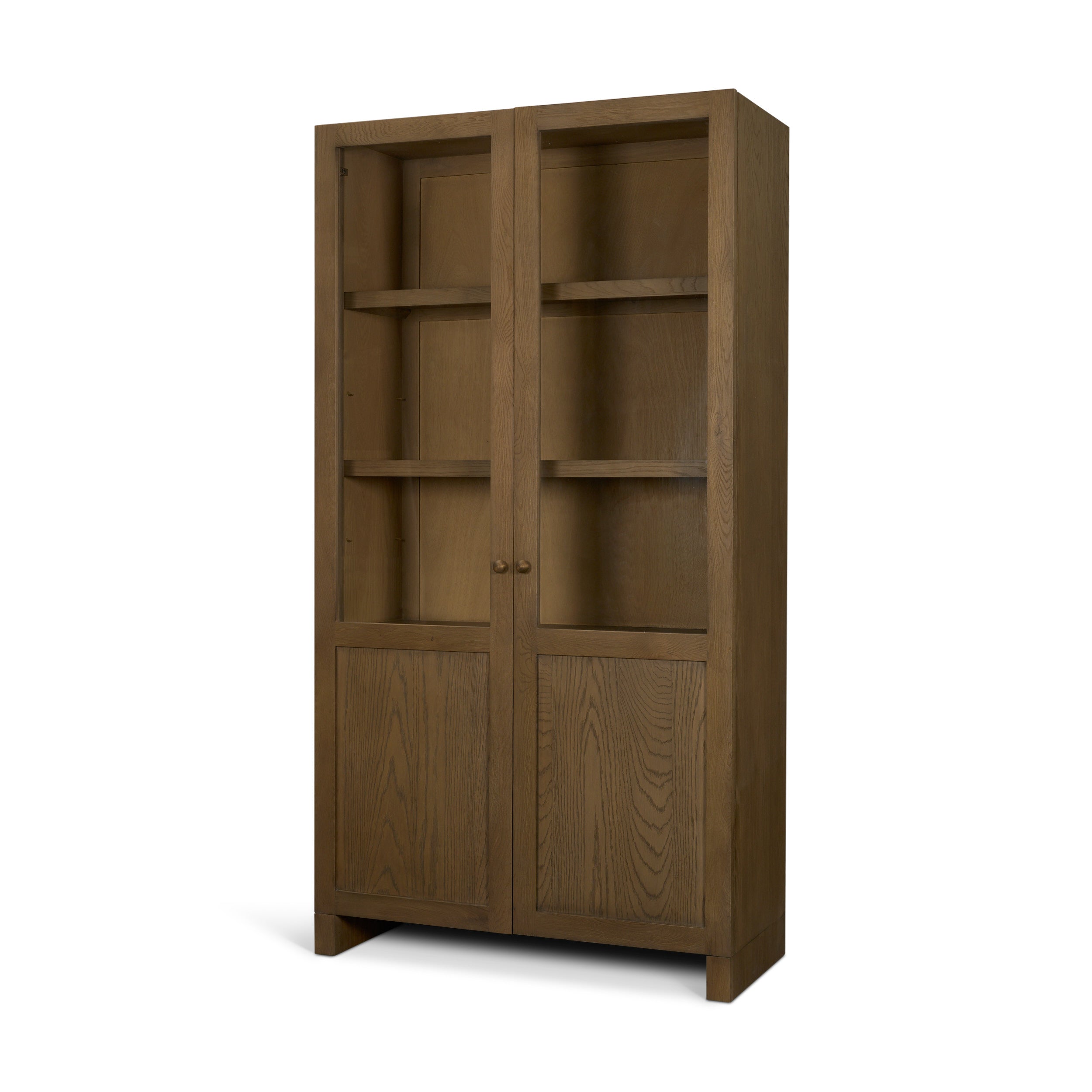 Henry Light Brown Oak Wood with Glass Doors Curio Cabinet