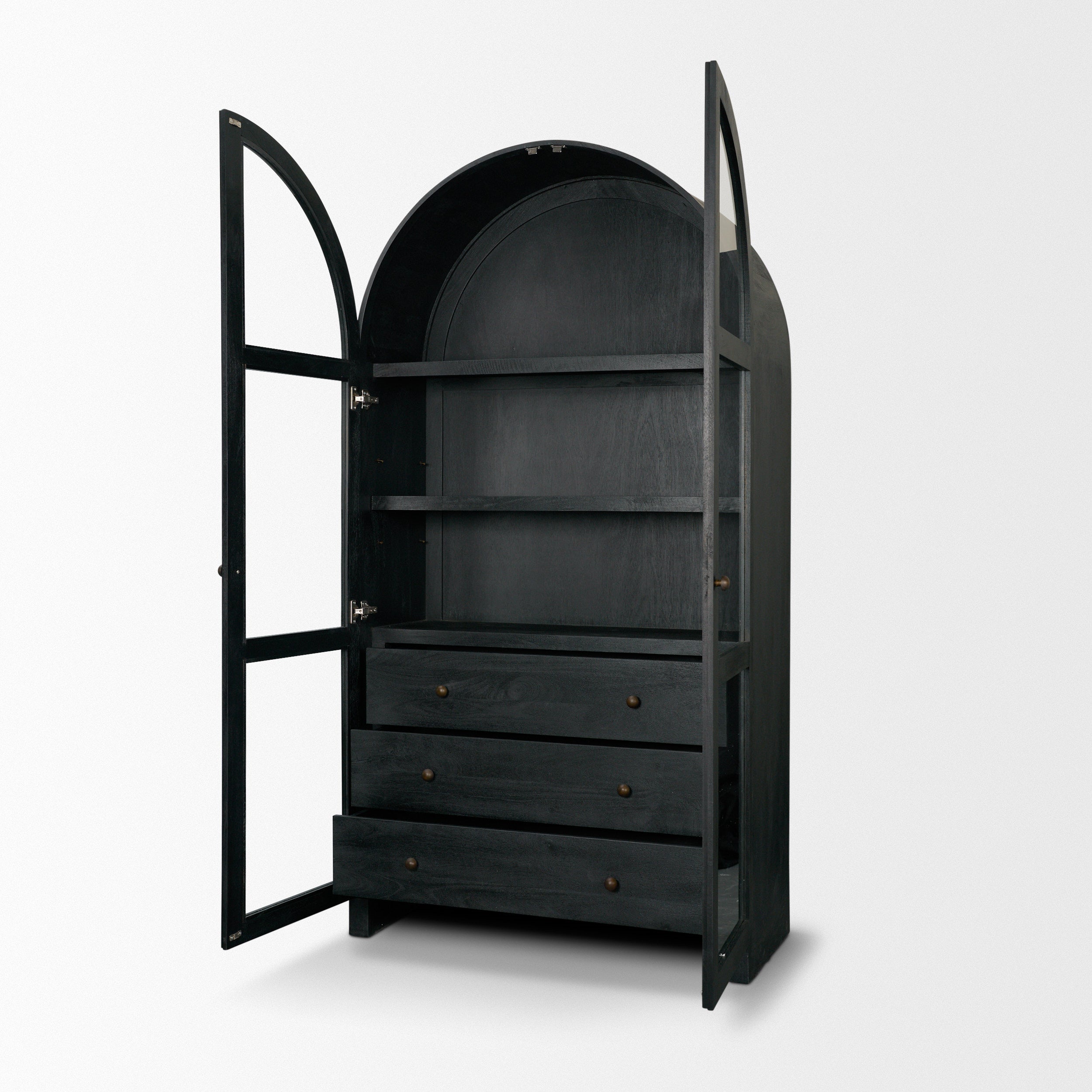 Suri Wood with Glass Doors Arched Curio Cabinet