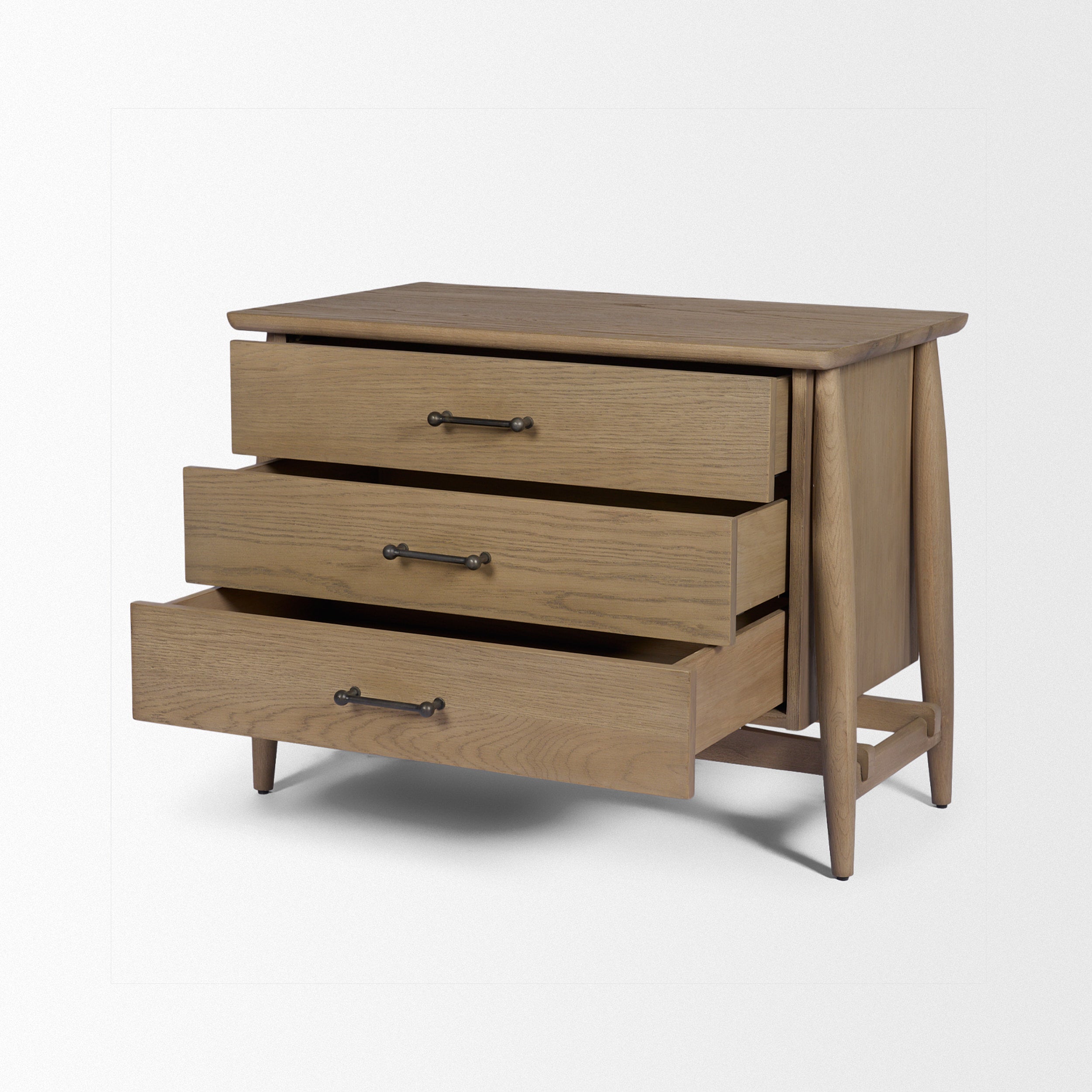 Hollis Gray-Brown Wood 3-Drawer Closed Nightstand