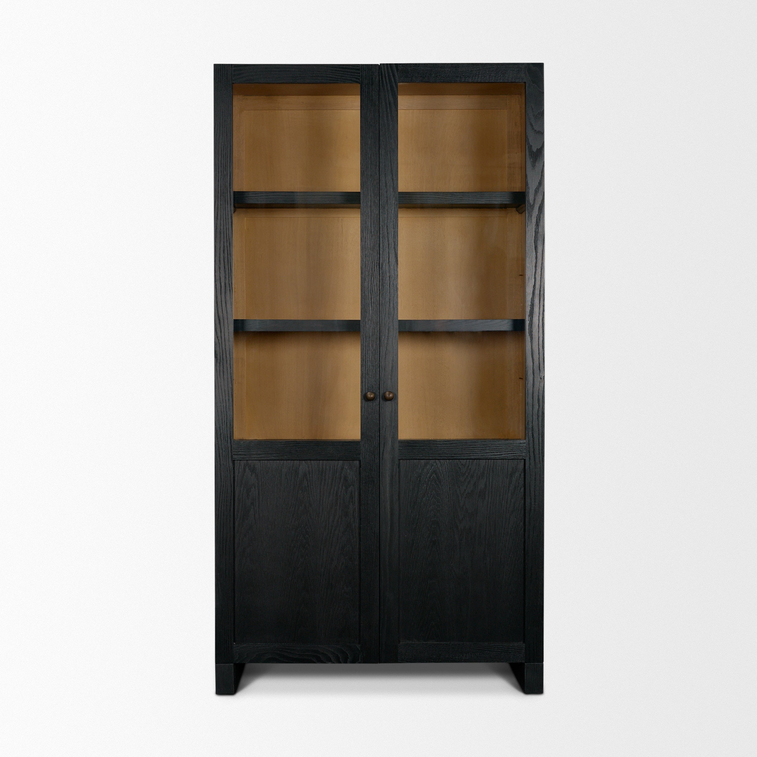 Henry Light Brown Oak Wood with Glass Doors Curio Cabinet