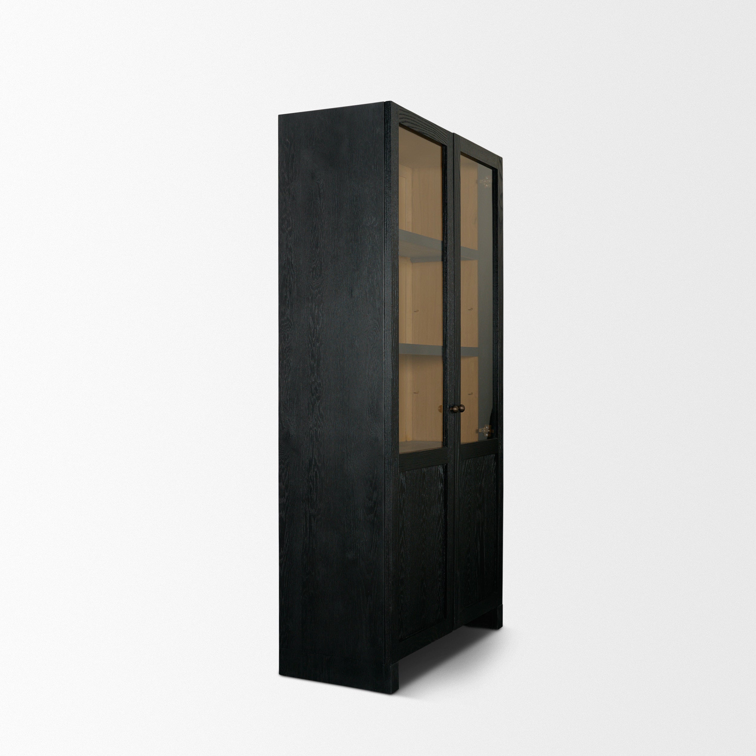 Henry Light Brown Oak Wood with Glass Doors Curio Cabinet