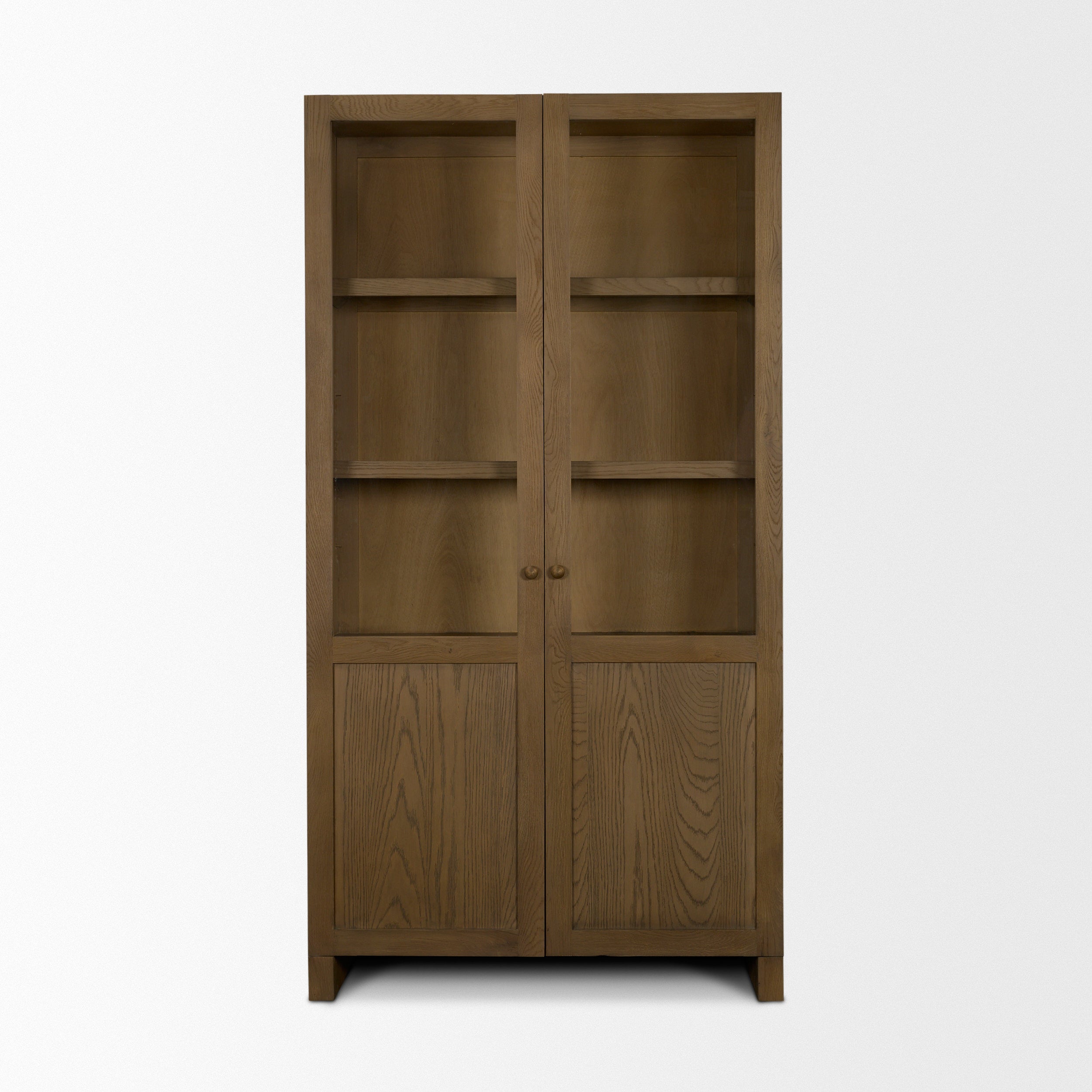 Henry Light Brown Oak Wood with Glass Doors Curio Cabinet