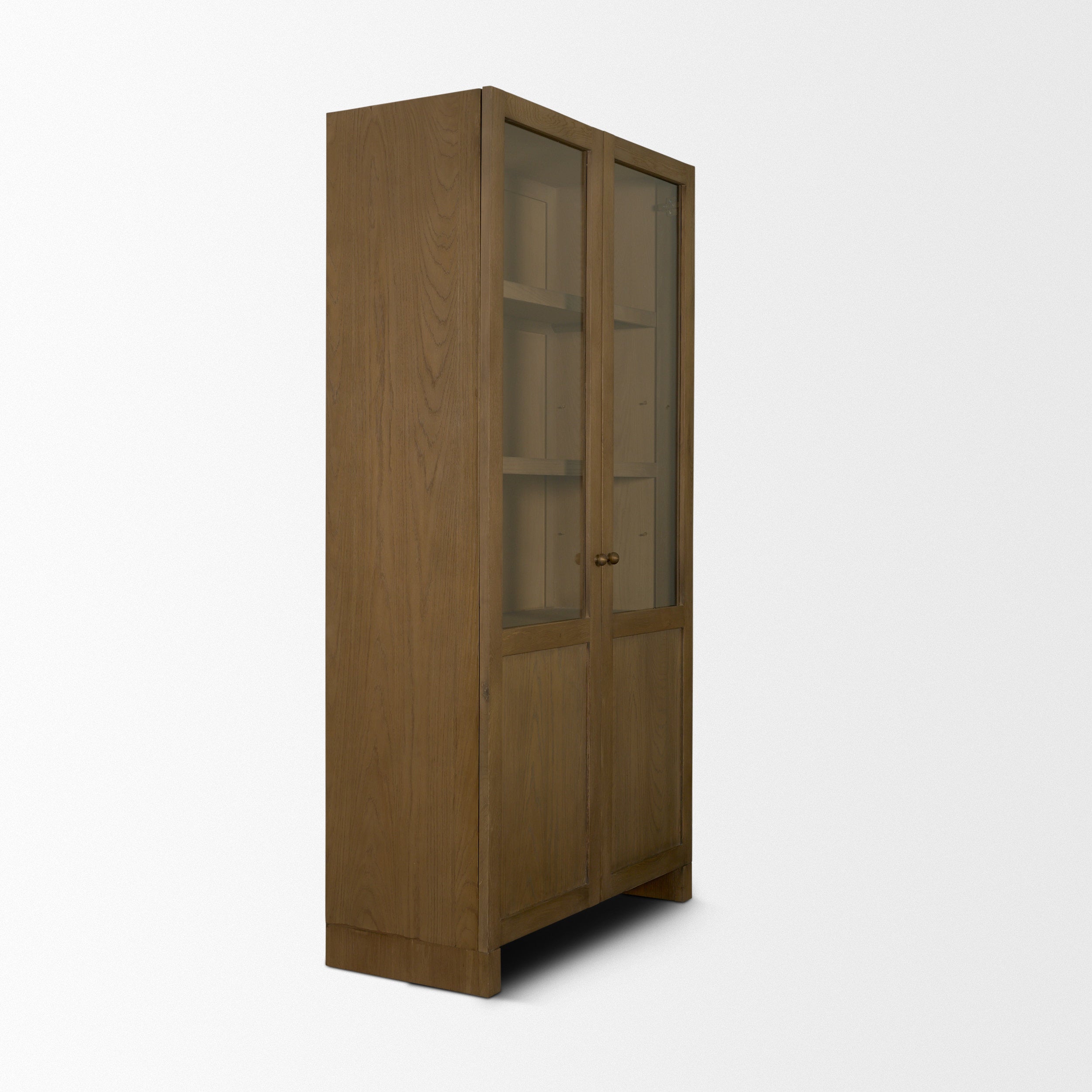 Henry Light Brown Oak Wood with Glass Doors Curio Cabinet