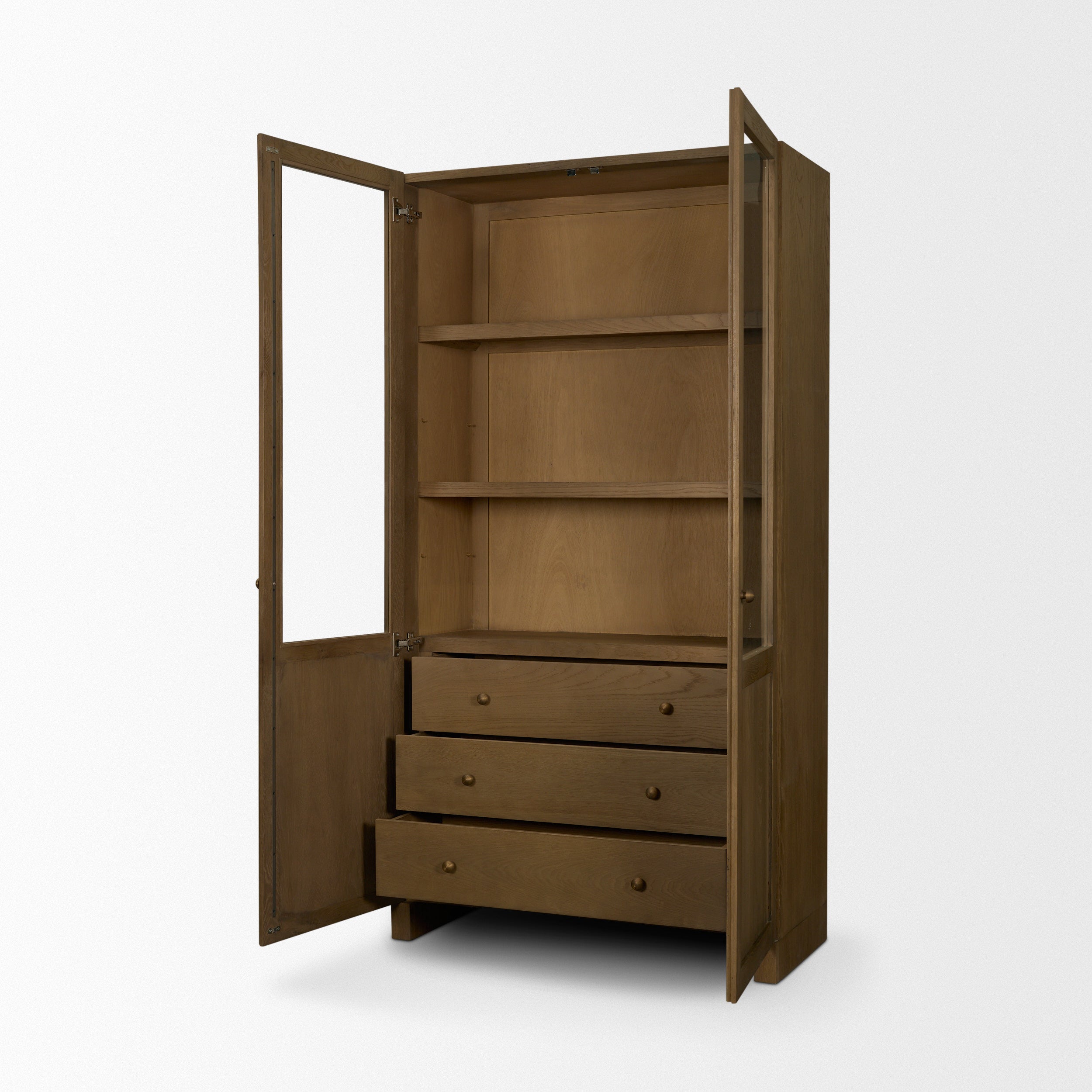 Henry Light Brown Oak Wood with Glass Doors Curio Cabinet