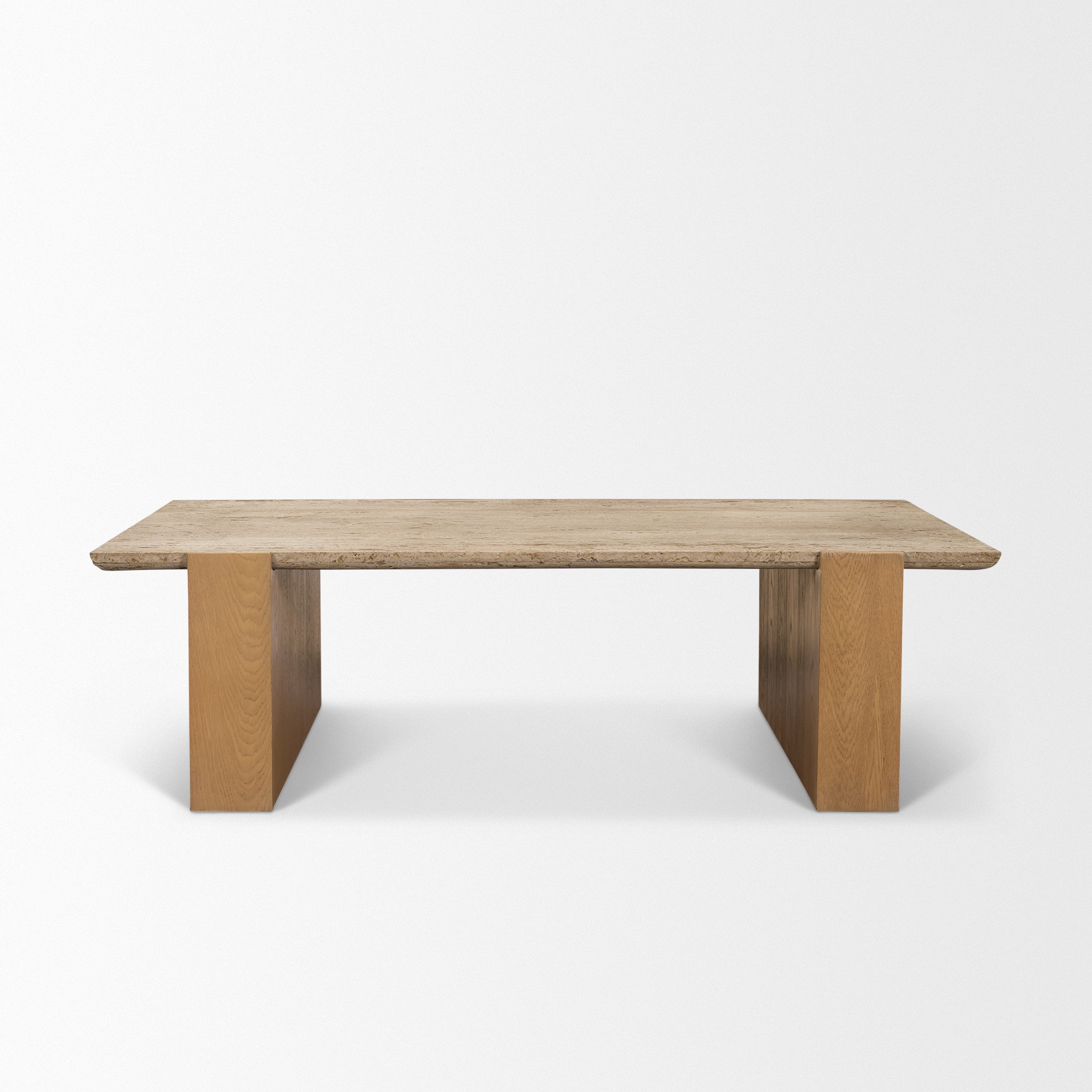 Milos Travertine Top with Light Brown Oak Wood Coffee Table