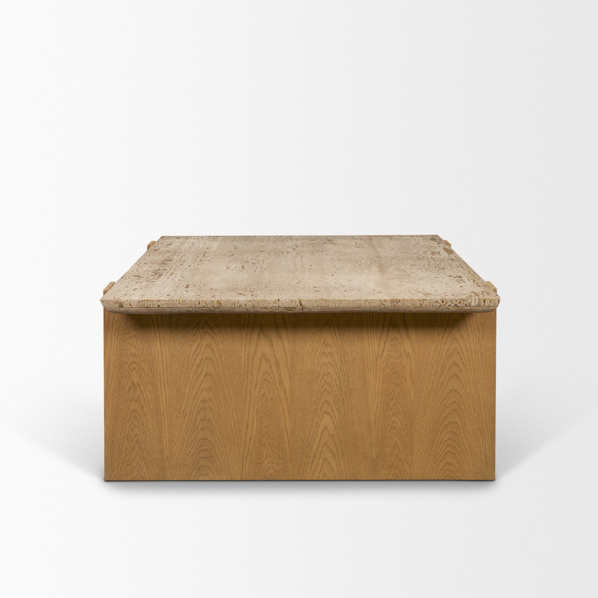 Milos Travertine Top with Light Brown Oak Wood Coffee Table