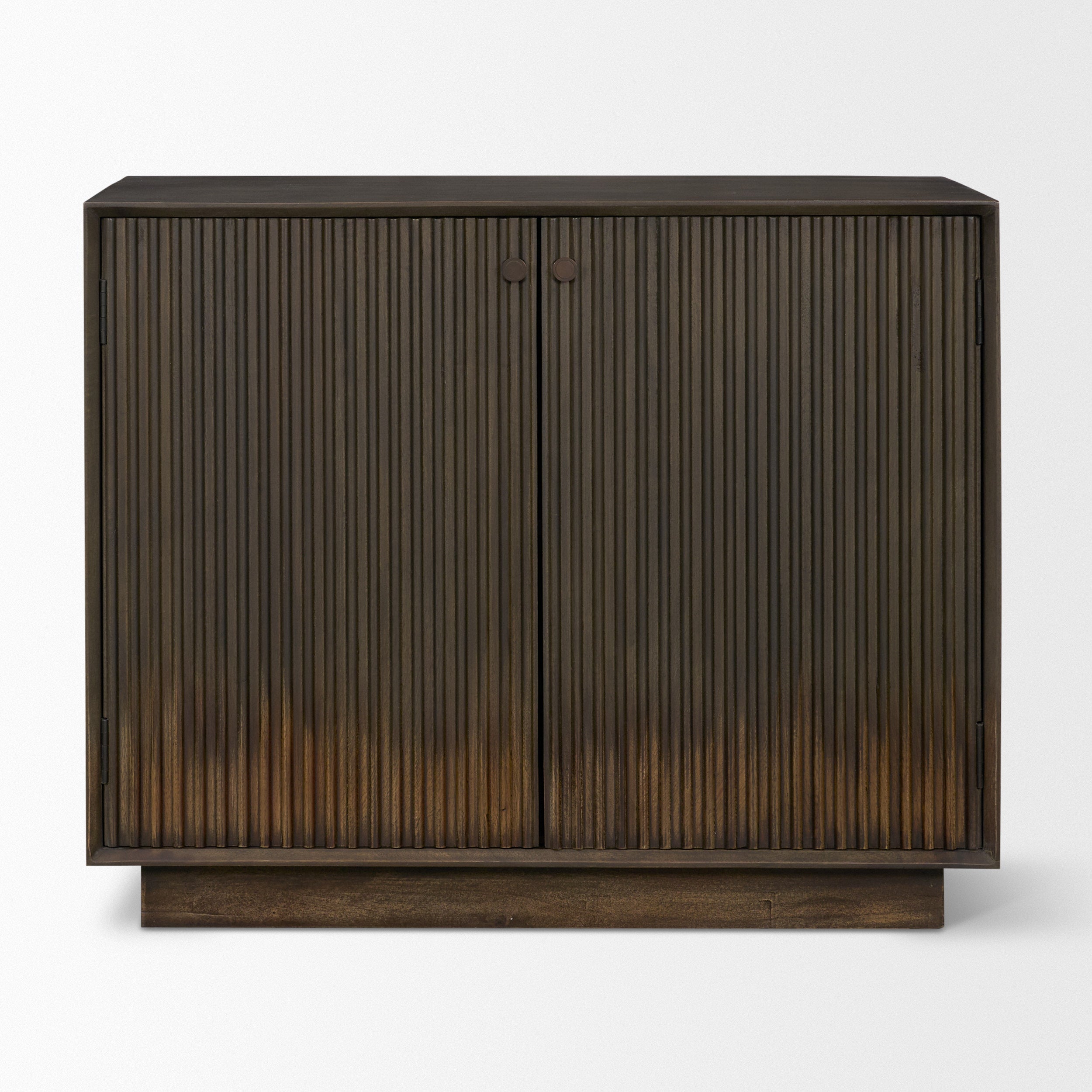 Cinder Distressed Dark Brown Wood Reeded 2-Door Closed Accent Cabinet