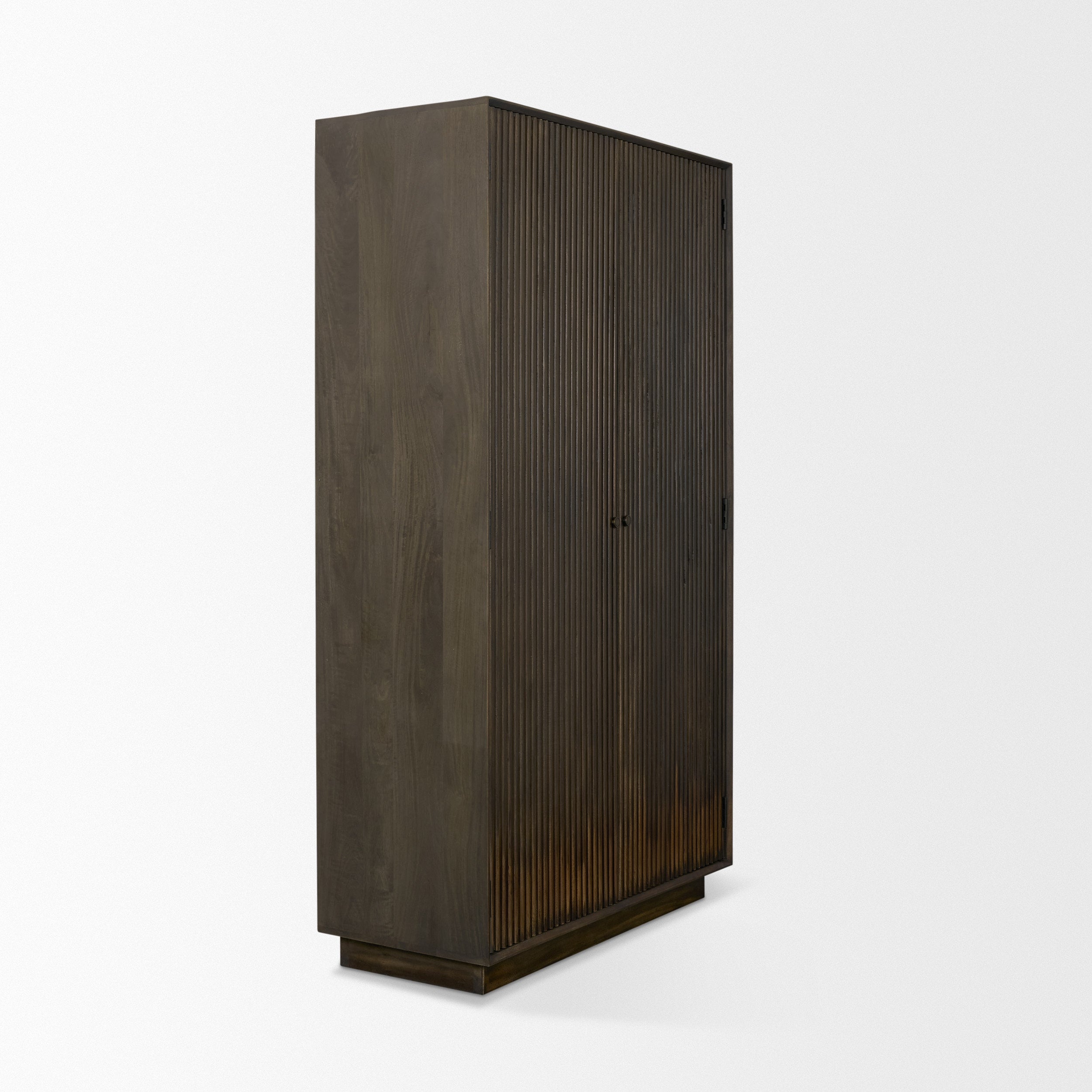 Cinder Distressed Dark Brown Wood Reeded 2-Door Closed Tall Cabinet