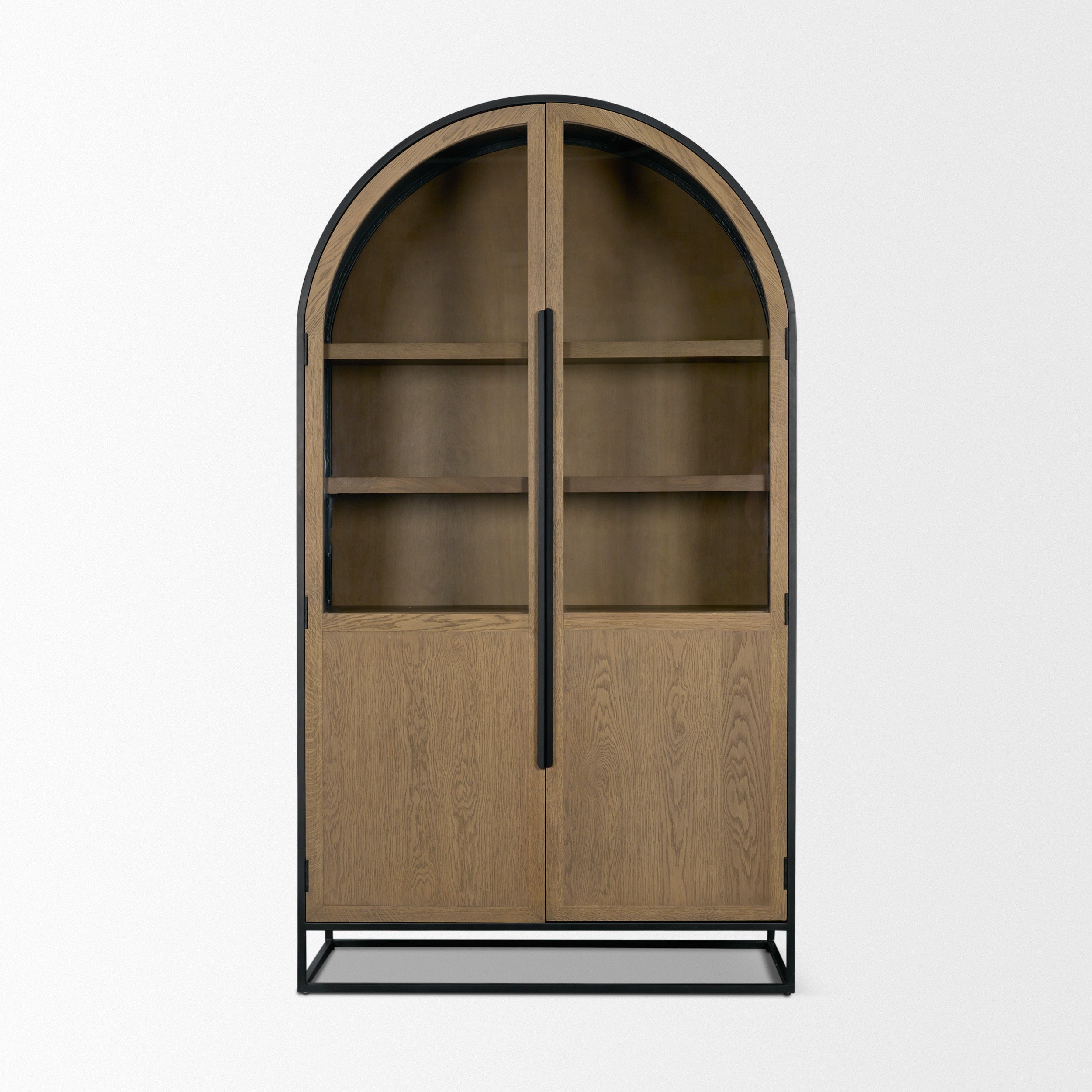Sloan Light Brown with Black Metal Frame Arched Cabinet