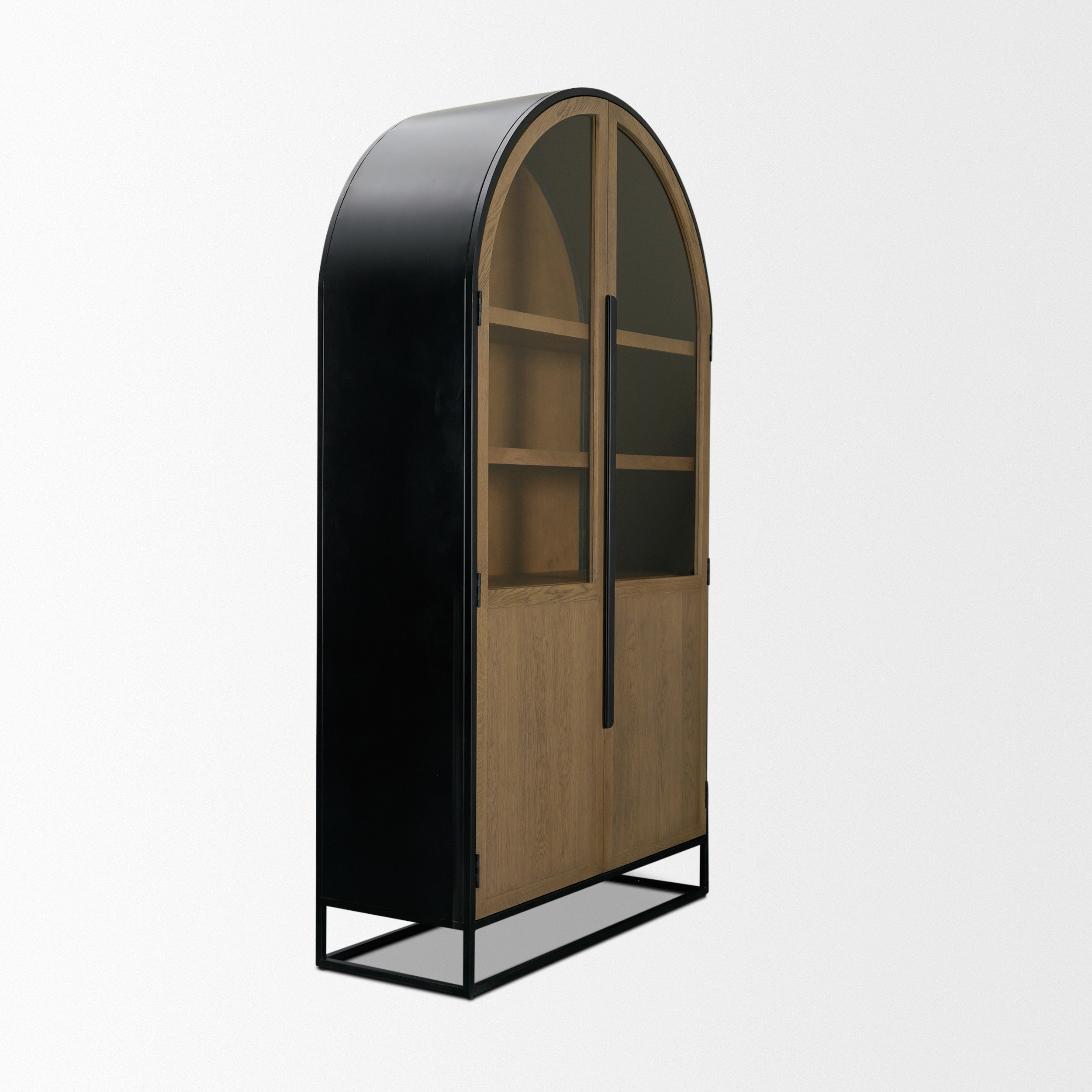 Sloan Light Brown with Black Metal Frame Arched Cabinet