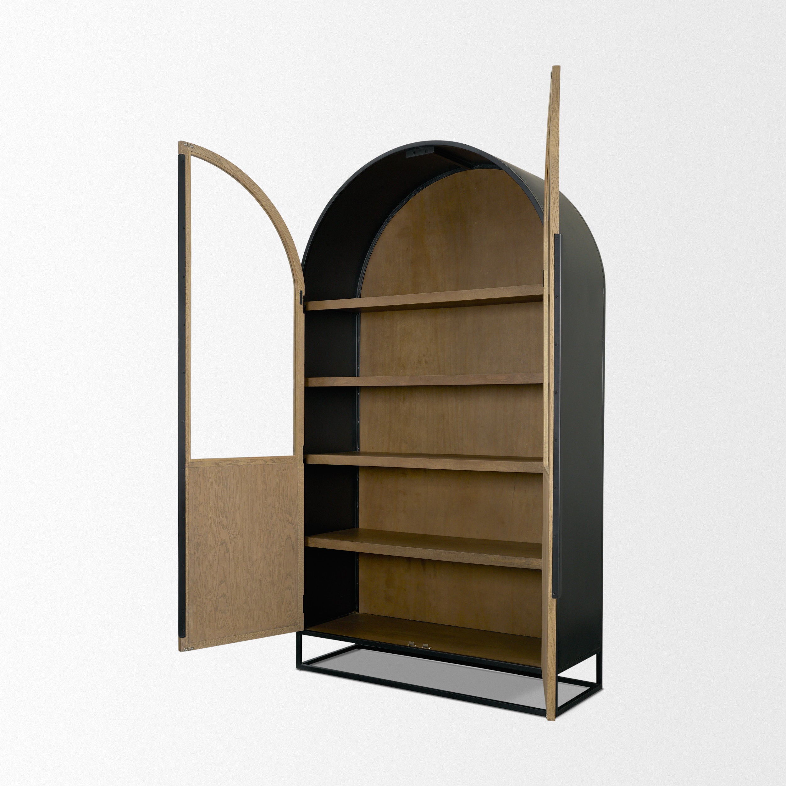 Sloan Light Brown with Black Metal Frame Arched Cabinet