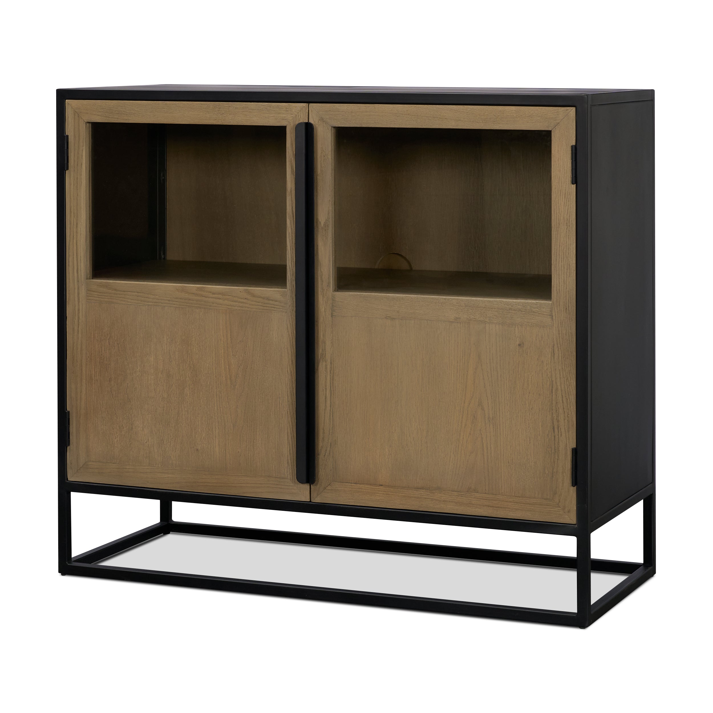 Sloan 40"W Light Brown with Black Metal Frame Accent Cabinet