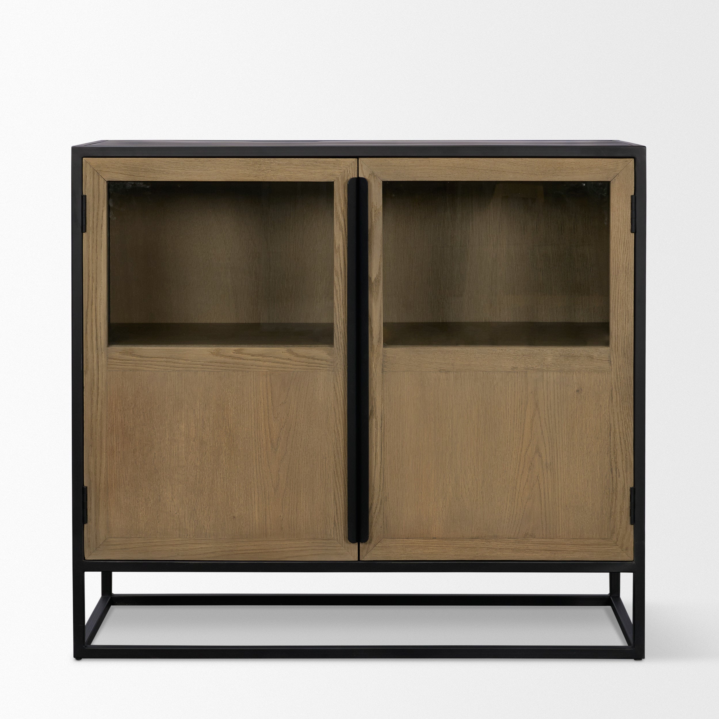 Sloan 40"W Light Brown with Black Metal Frame Accent Cabinet