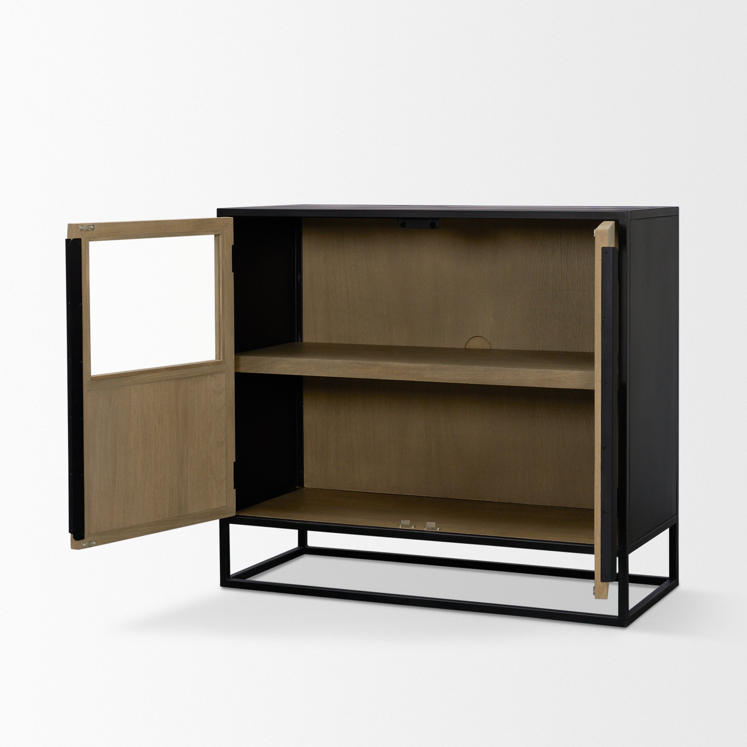 Sloan 40"W Light Brown with Black Metal Frame Accent Cabinet