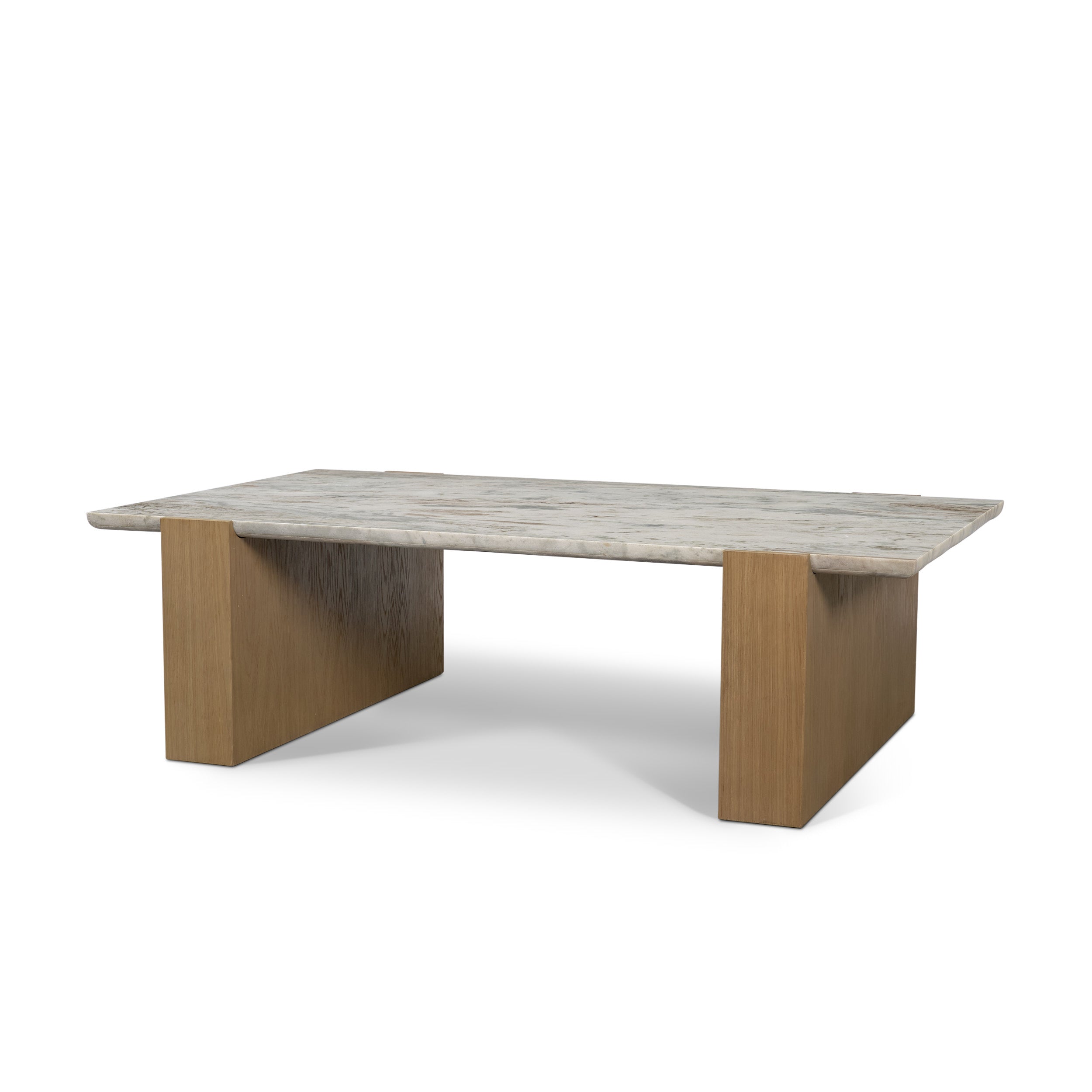 Milos Pink Marble Top with Light Brown Oak Wood Coffee Table