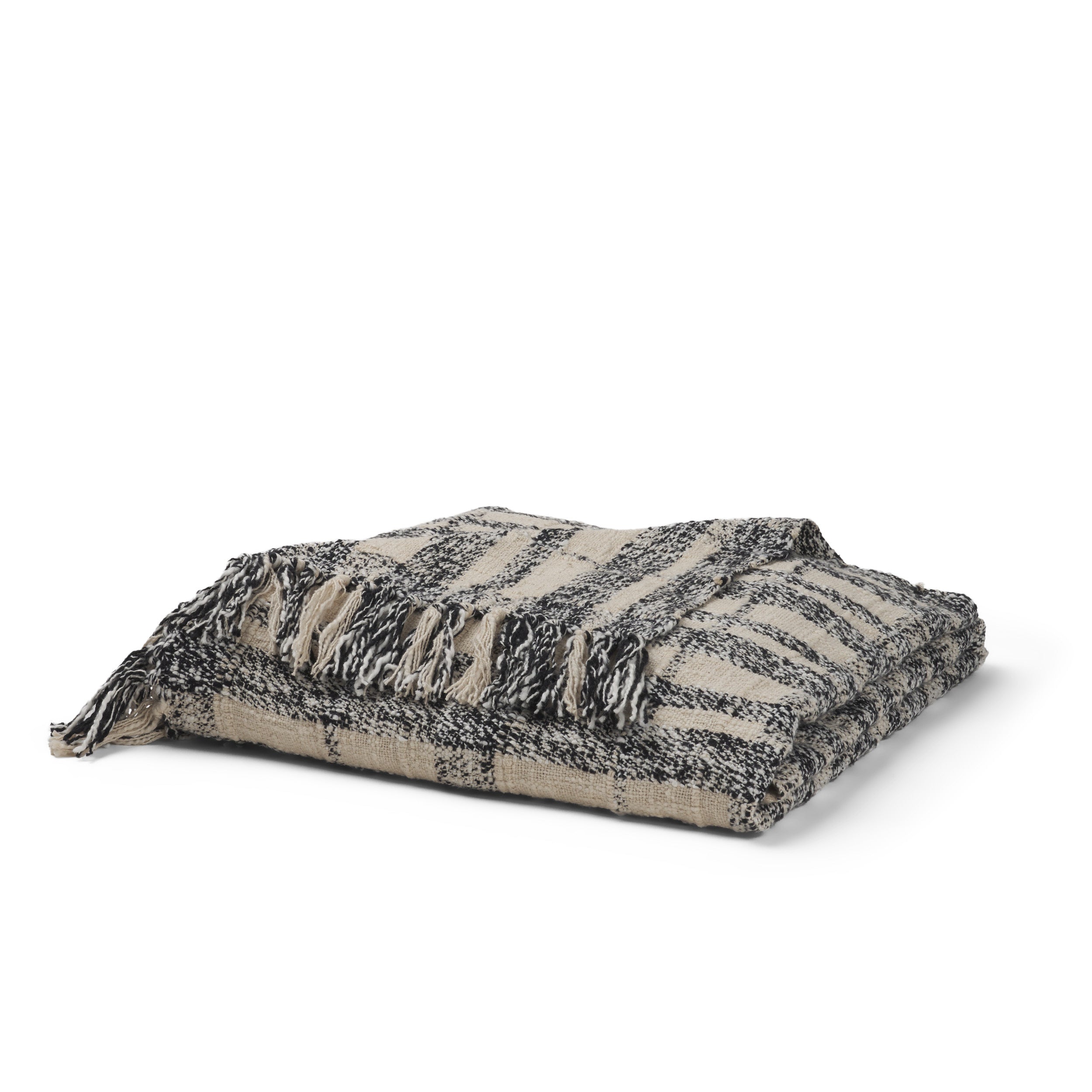 Pendle Cream with Woven Black Plaid Pattern Cotton Throw Blanket