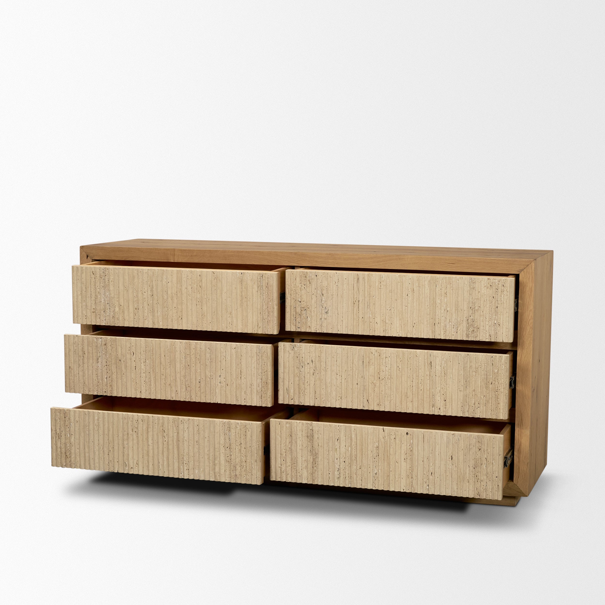 Travona Oak Wood with Travertine 6 Drawer Dresser