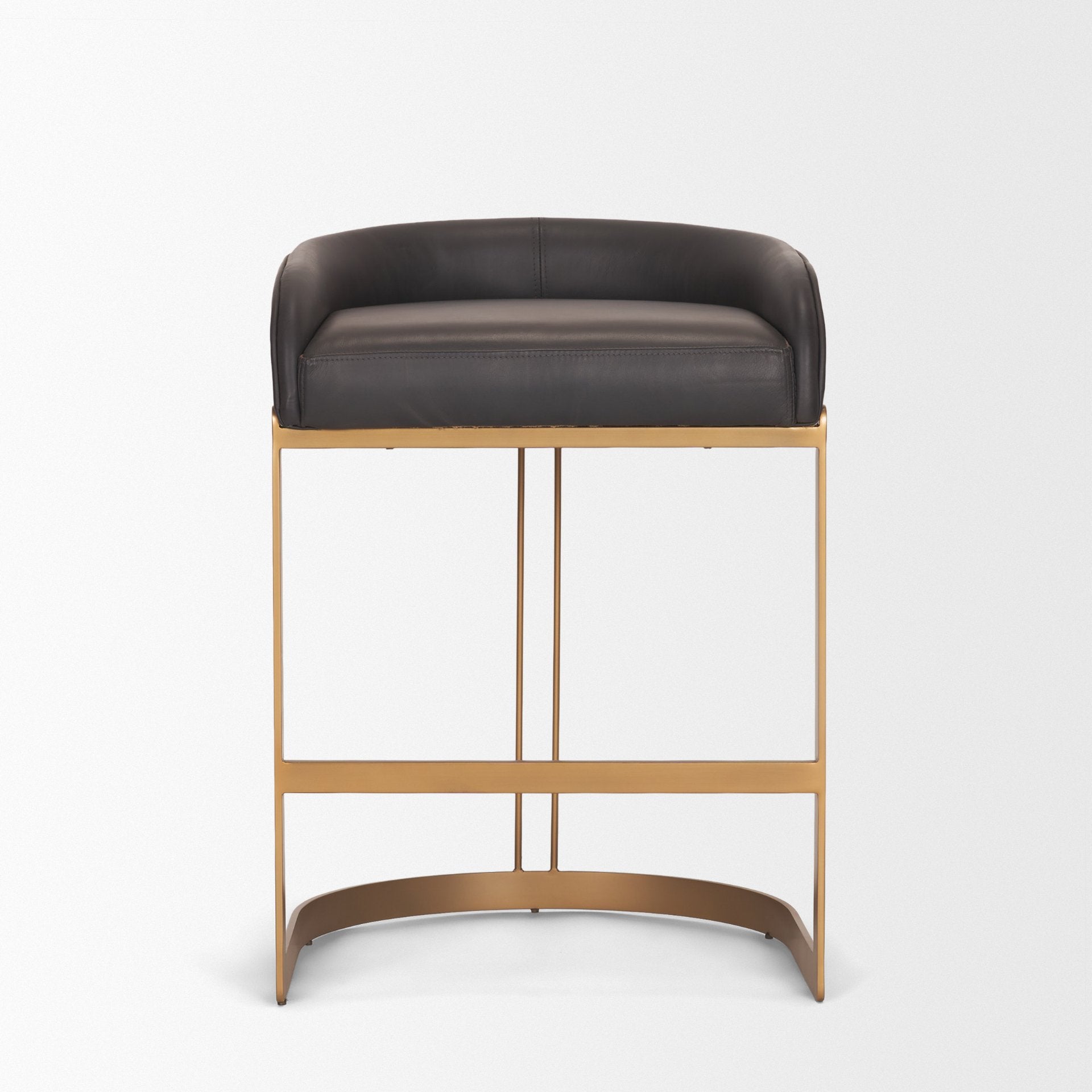 Hollyfield II Charcoal-Brown Leather Seat Gold Metal Base Counter Stool