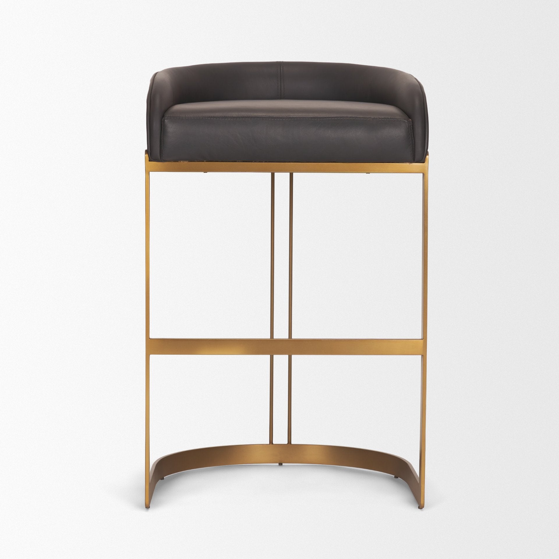 Hollyfield II Charcoal-Brown Leather Seat Gold Metal Base Bar Stool