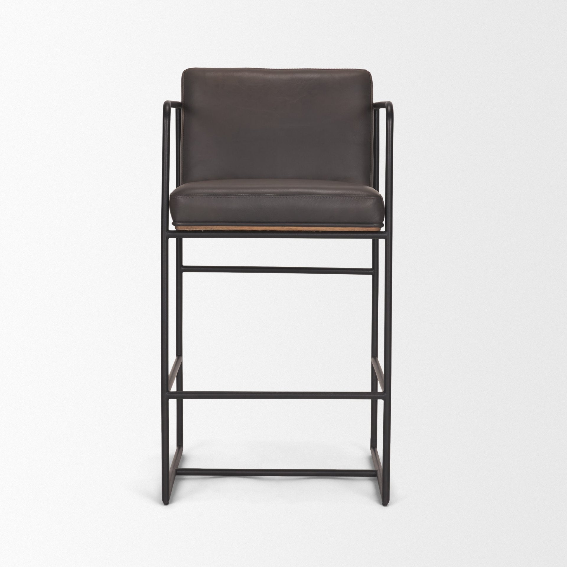 Stamford 36"H Leather Seat with Wood Back Metal Counter Stool
