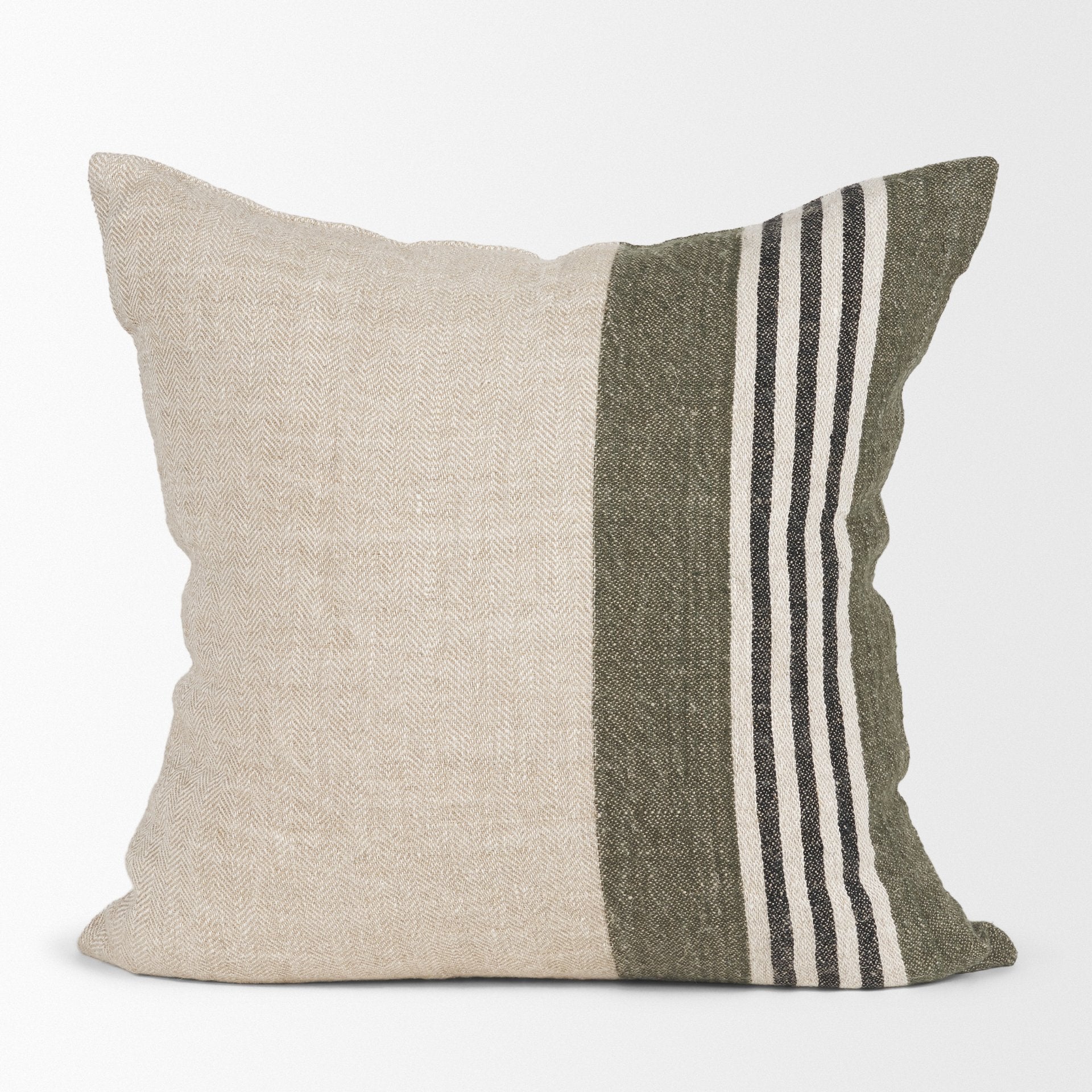 Hunter 20x20 Square Oatmeal with Green Stripe Decorative Pillow Cover