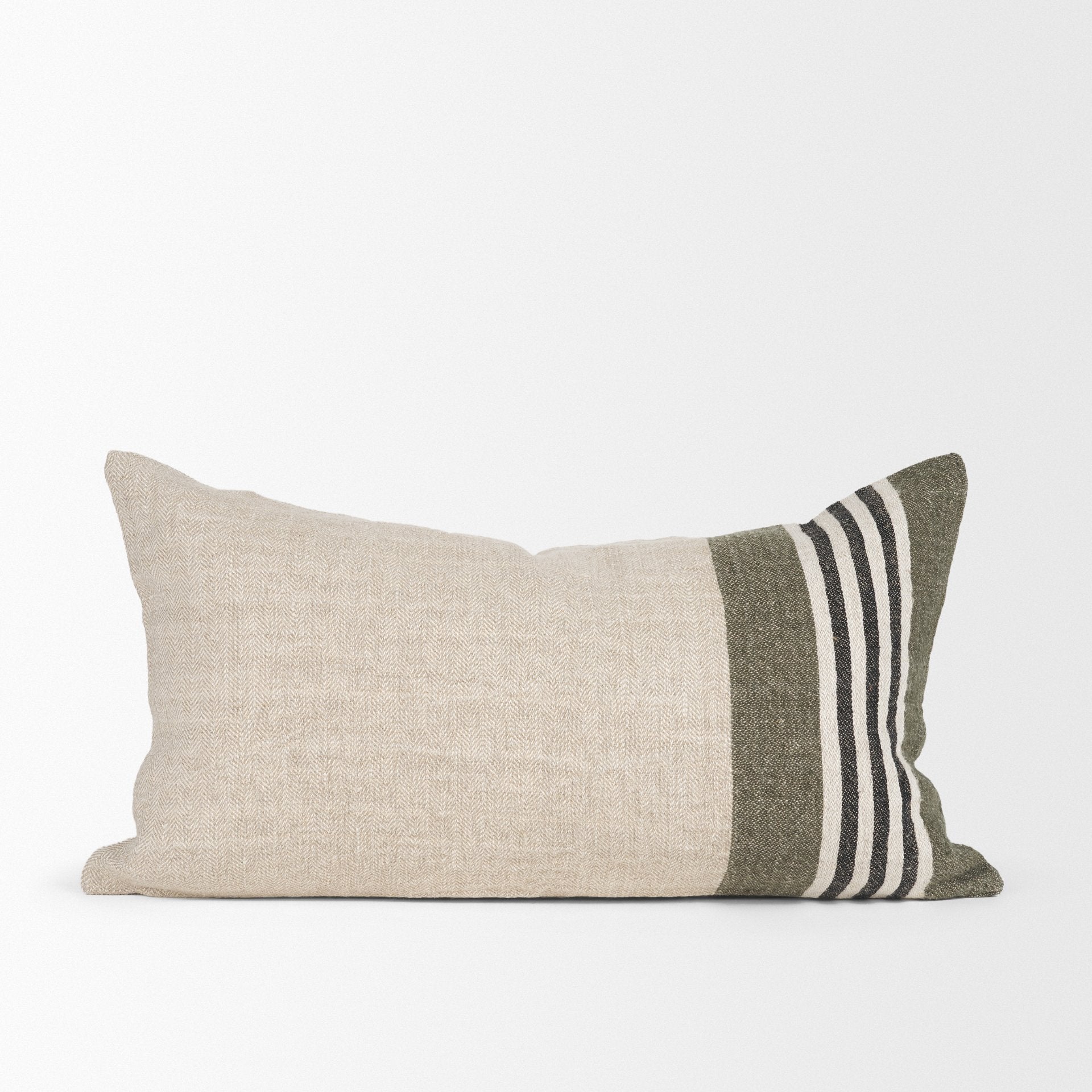 Hunter 14x26 Lumbar Oatmeal with Green Stripe Decorative Pillow Cover