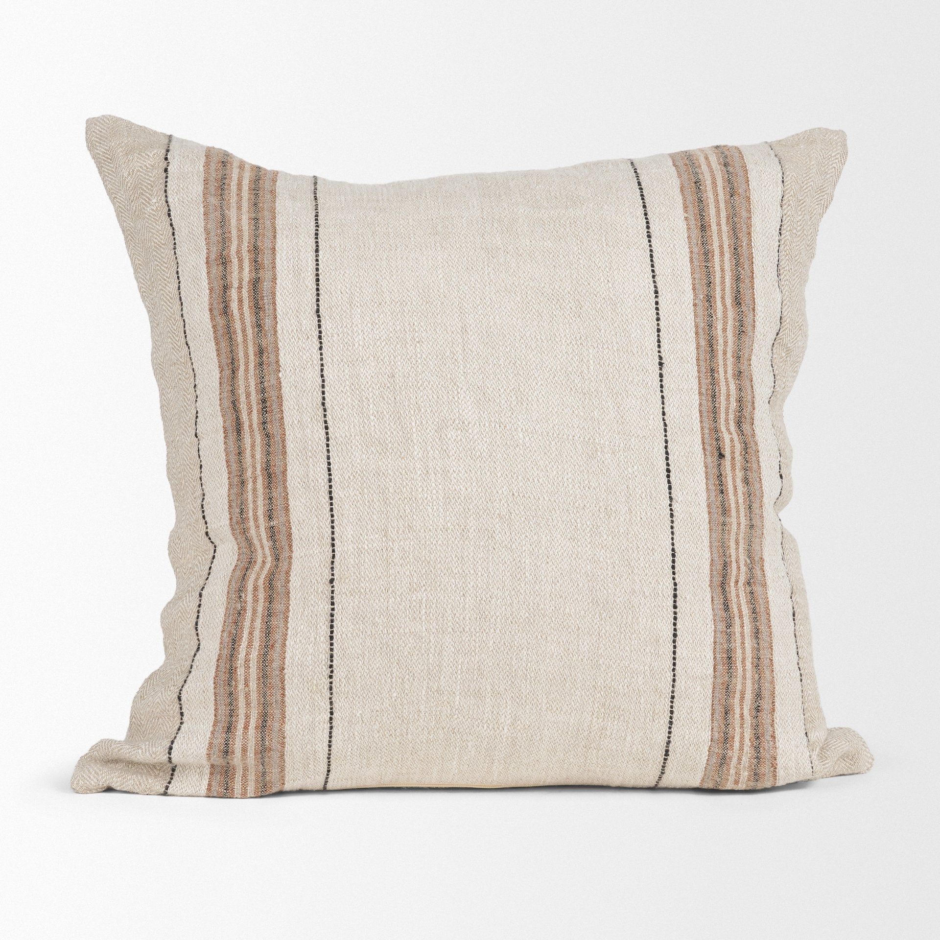 Maeve Natural Linen with Orange Stripes Decorative Pillow Cover