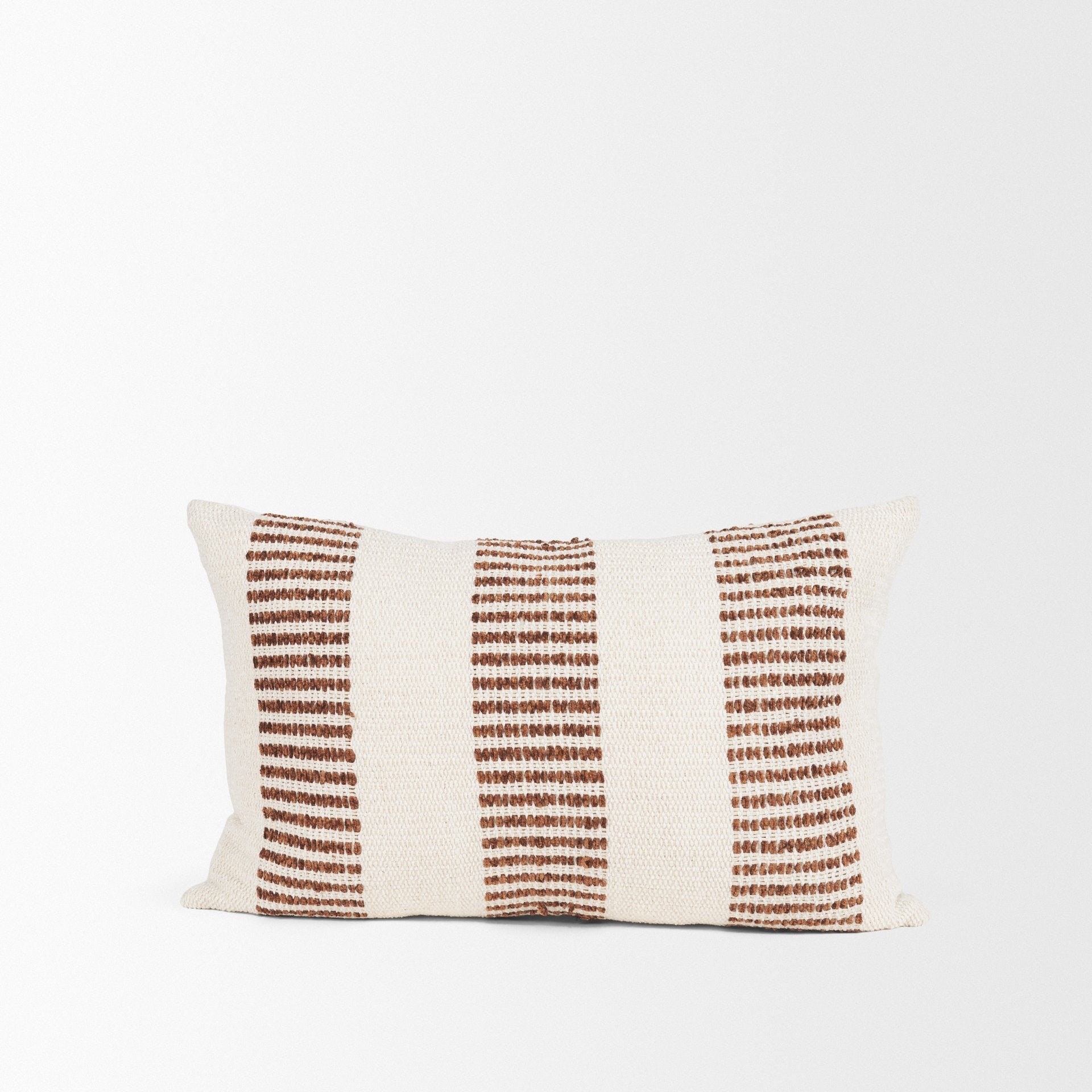 Levon Lumbar Plush Cream with Orange Dashed Stripes Decorative Pillow Cover