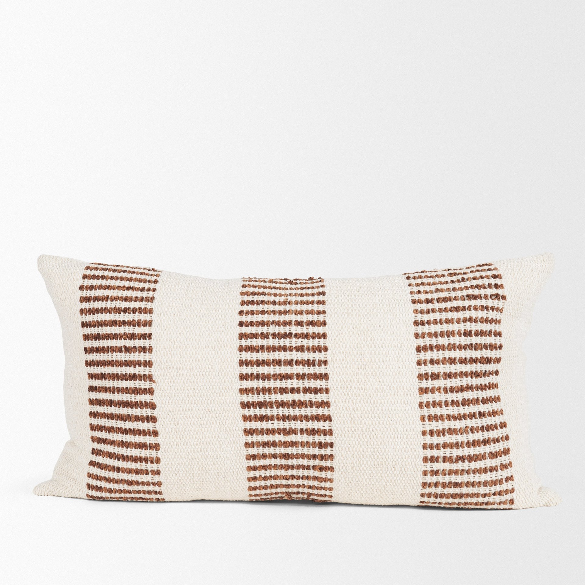 Levon Lumbar Plush Cream with Orange Dashed Stripes Decorative Pillow Cover
