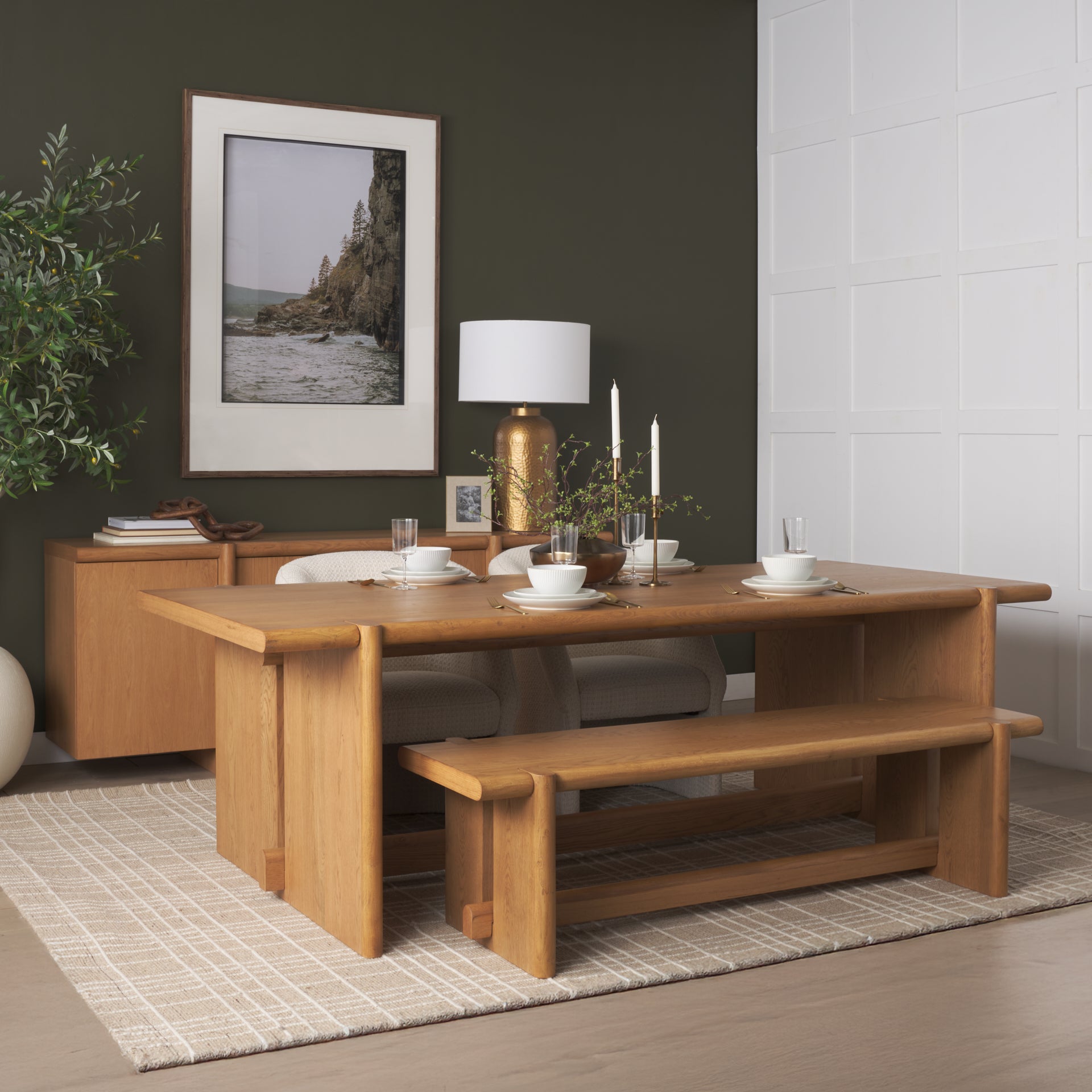 Rowan 94" Light Brown Oak Wood Rectangular Dining Table