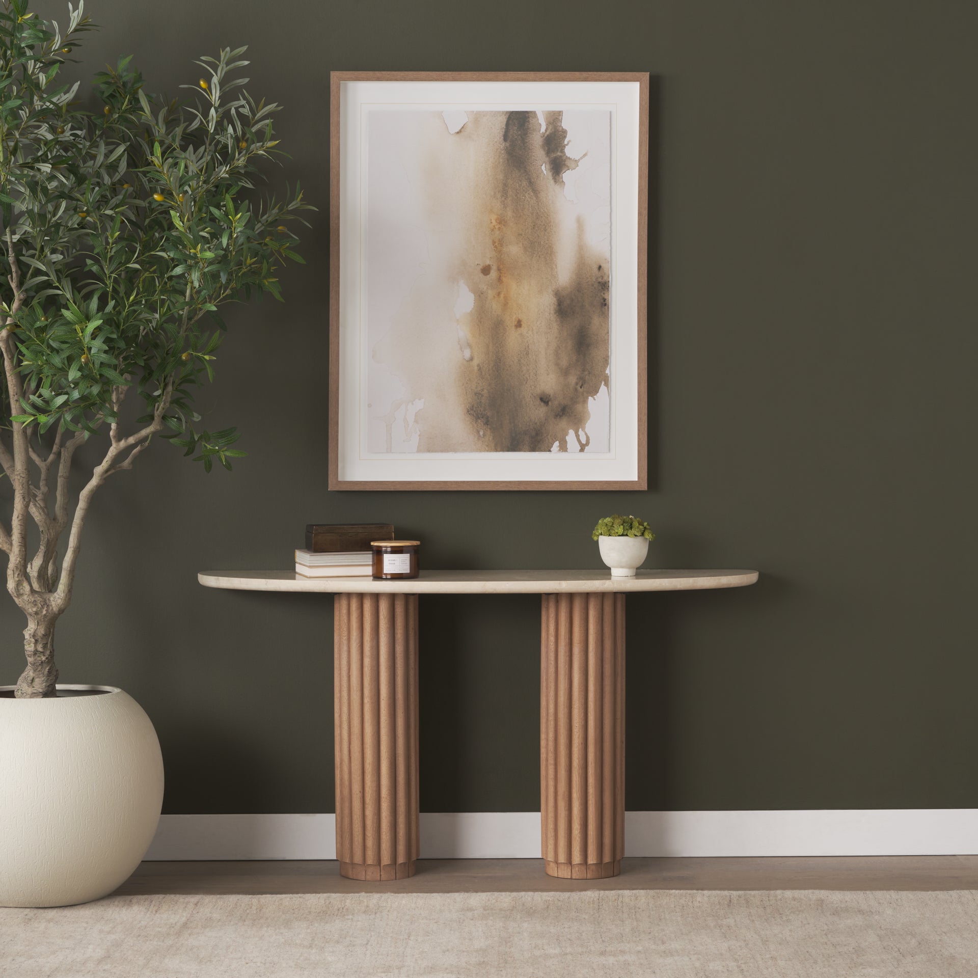 Marbrello Botticino Marble Top  Console Table