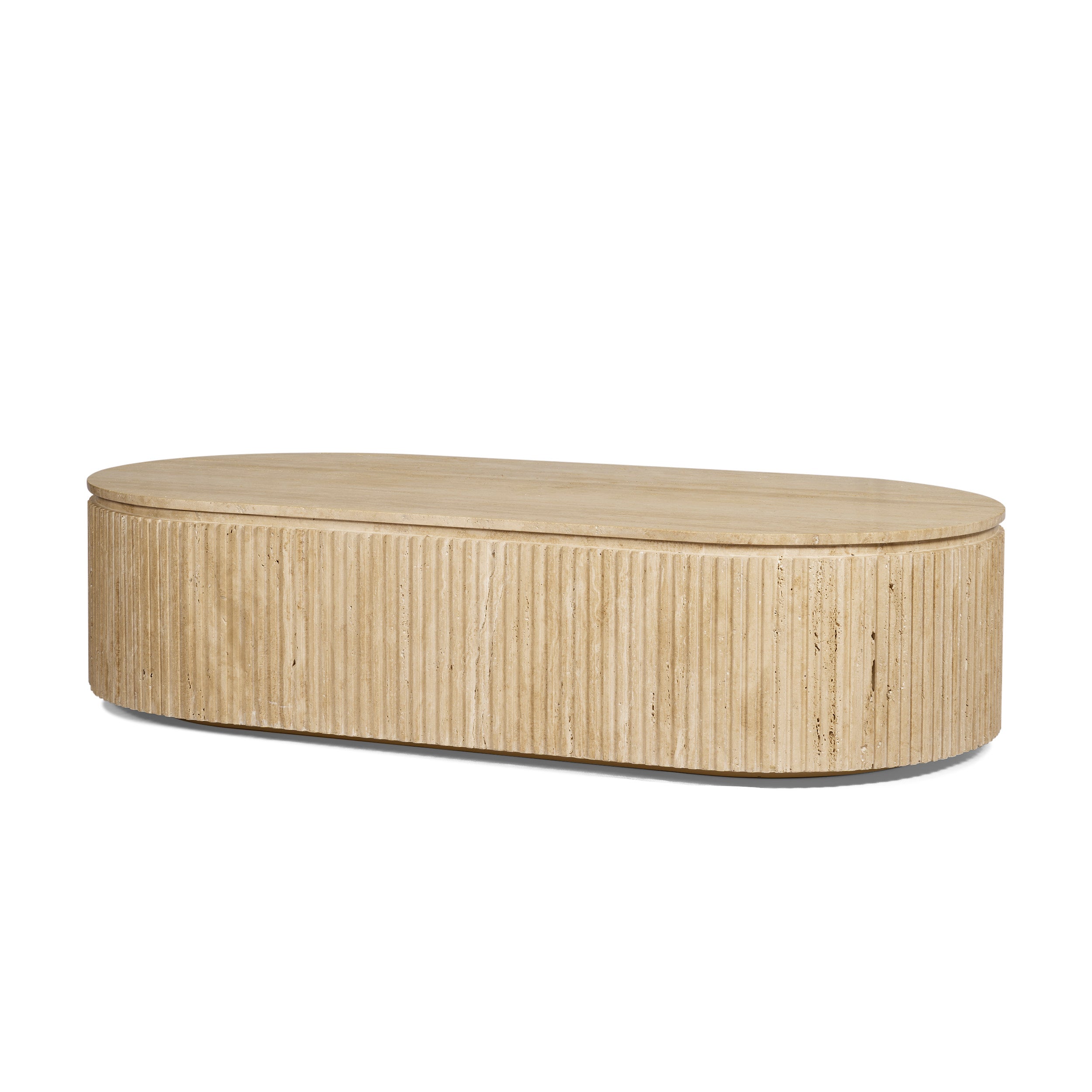 Elara Ribbed Oblong Travertine Coffee Table