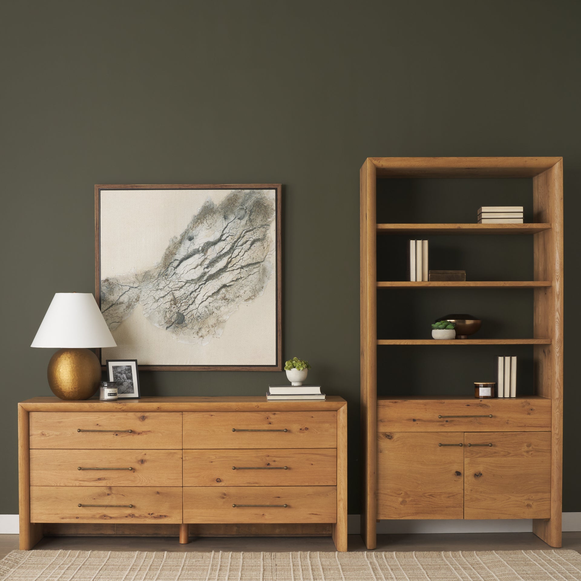 Belford 2-Door Open Oak Wood Shelving Unit