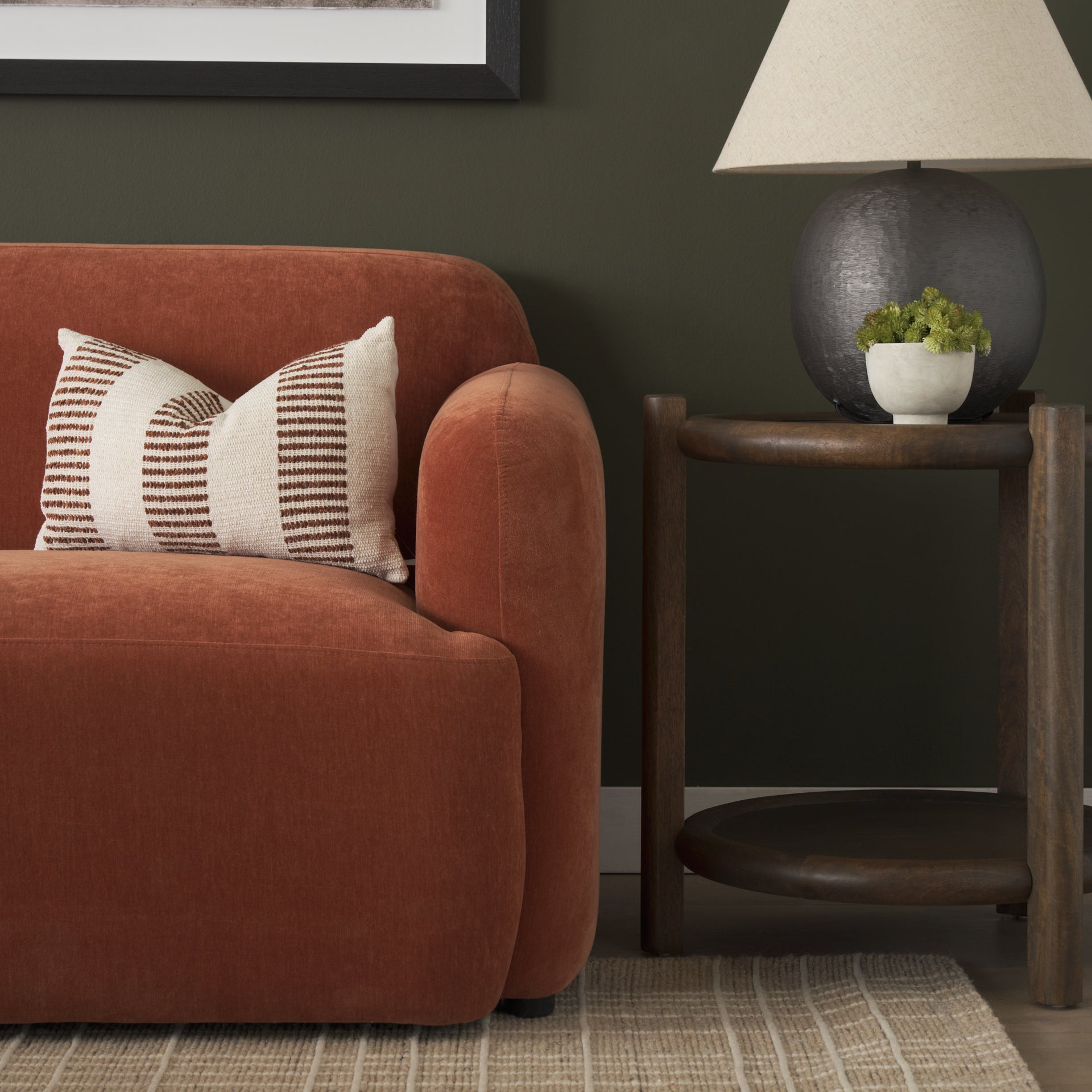 Levon Lumbar Plush Cream with Orange Dashed Stripes Decorative Pillow Cover