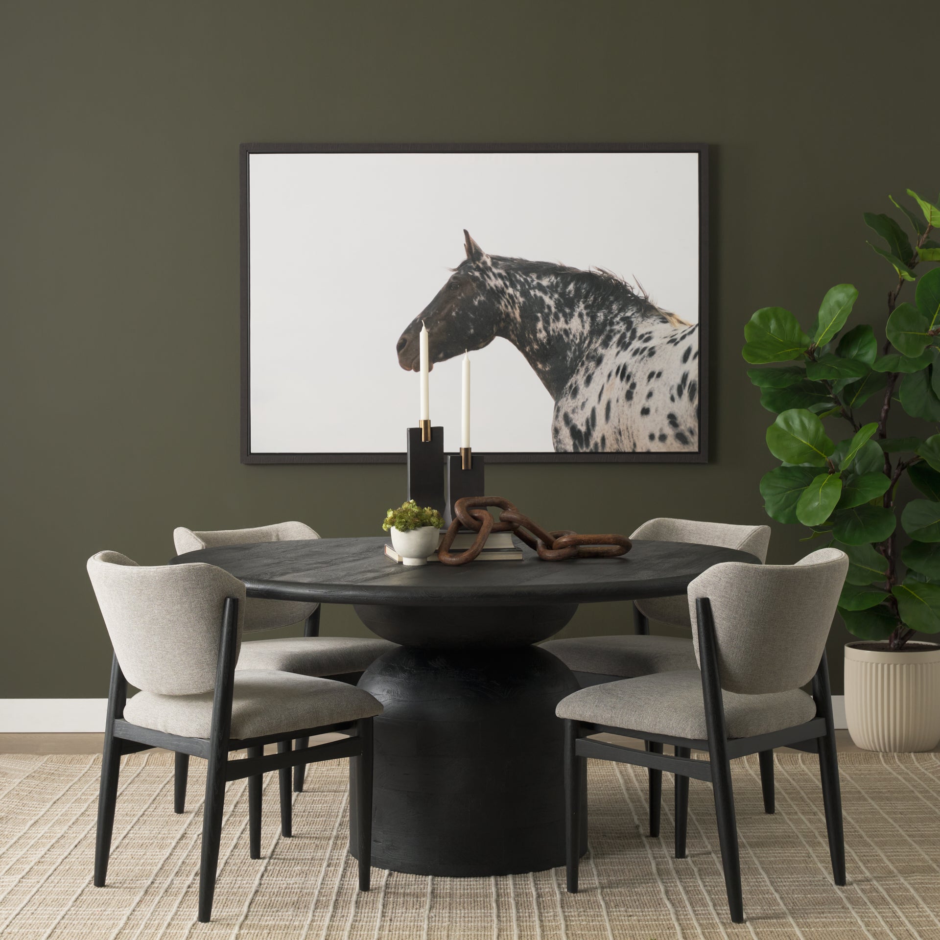 Atlas Wood Stacked Pedestal Base Round Dining Table