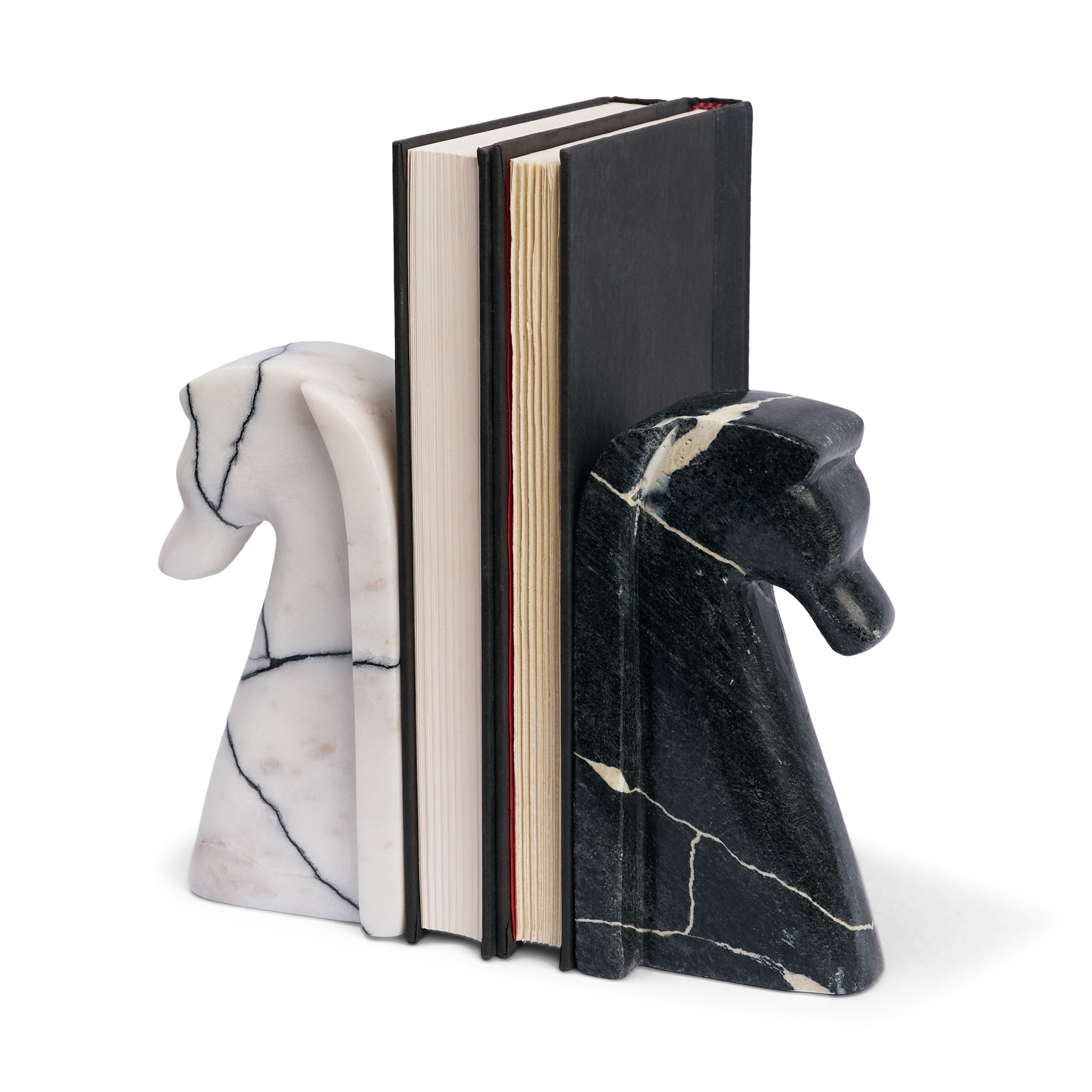 Cavalli Black and White Marble Horse Bookends