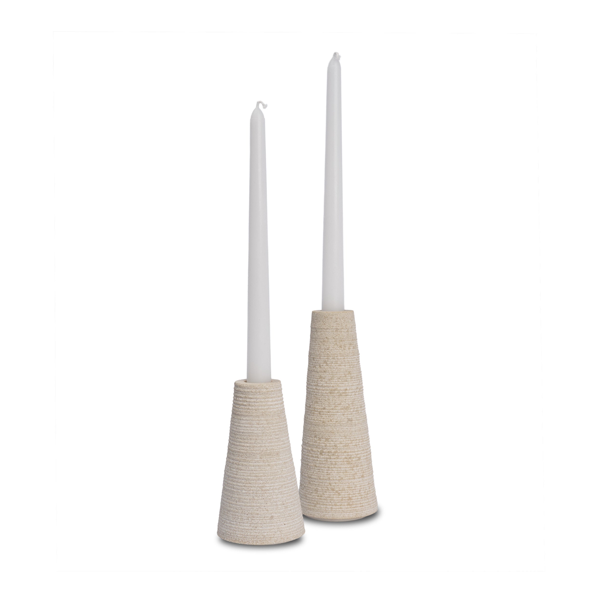 Cono Off-White Marble Cone Shaped Candle Holders - Set of 2