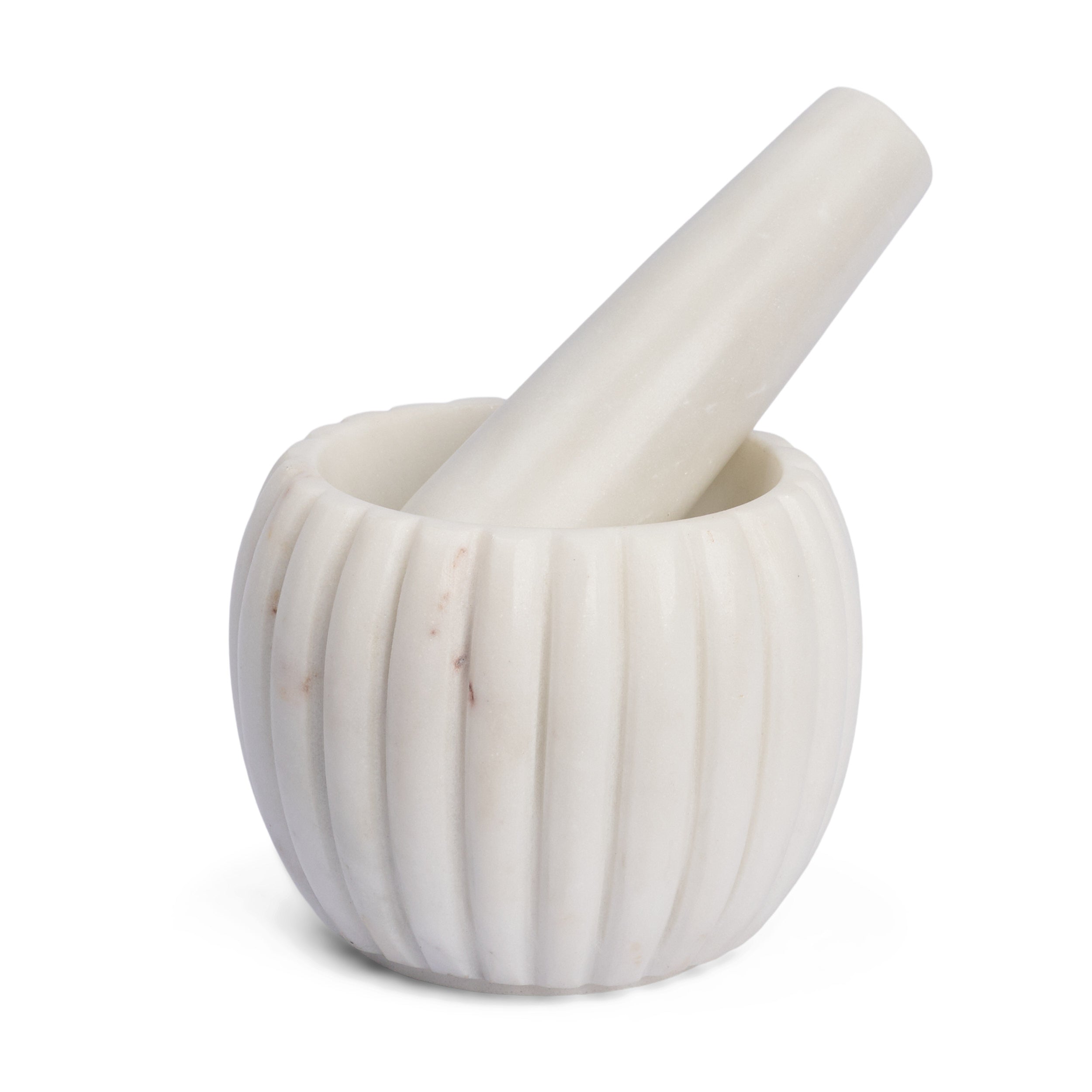 Cava Ribbed White Marble Mortar & Pestle