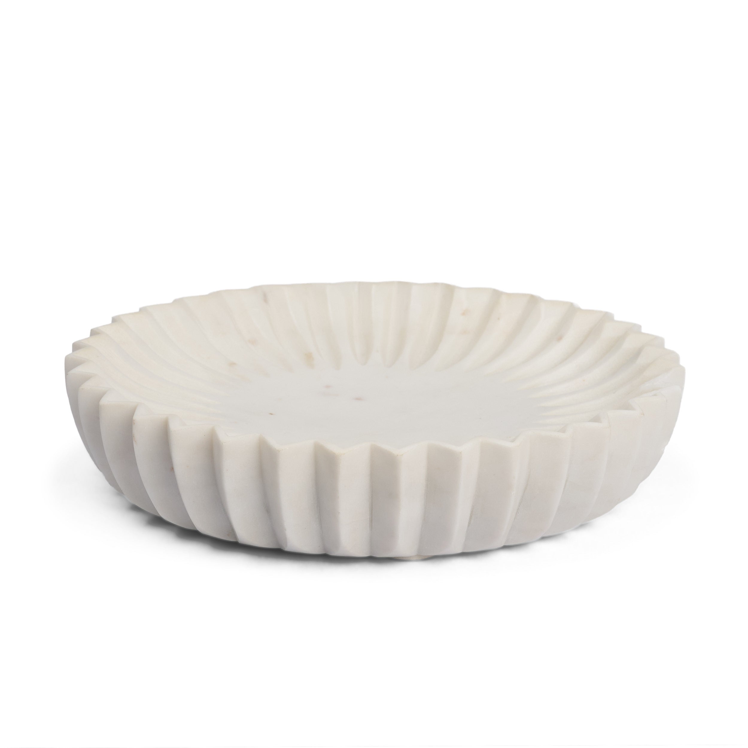 Fiora Round White Marble Scalloped Decorative Bowl