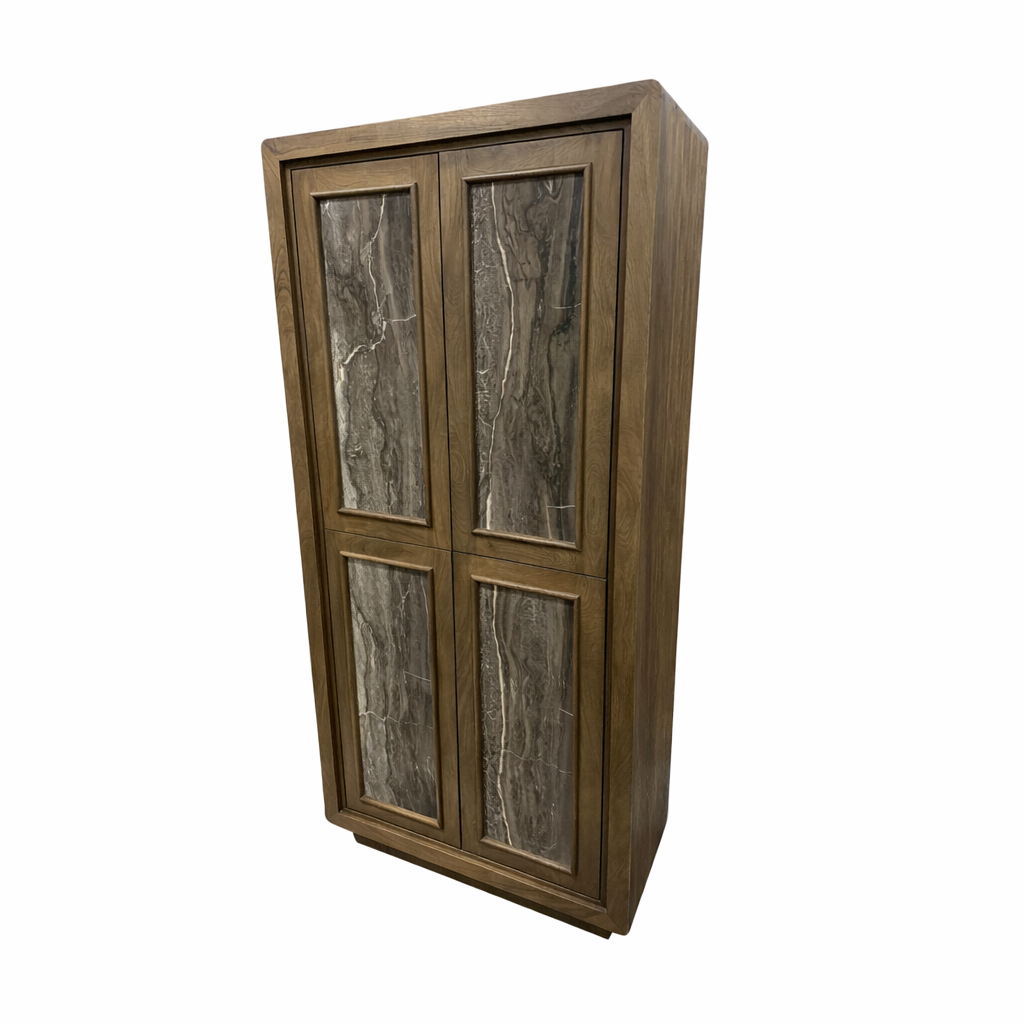 Valterra Dark Brown Wood with Cappuccino Marble 4 Door Tall Cabinet