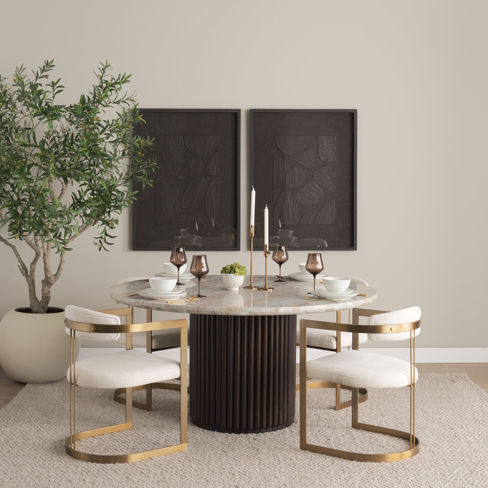 Hollyfield II Cream Fabric Seat with Gold Iron Frame Dining Chair