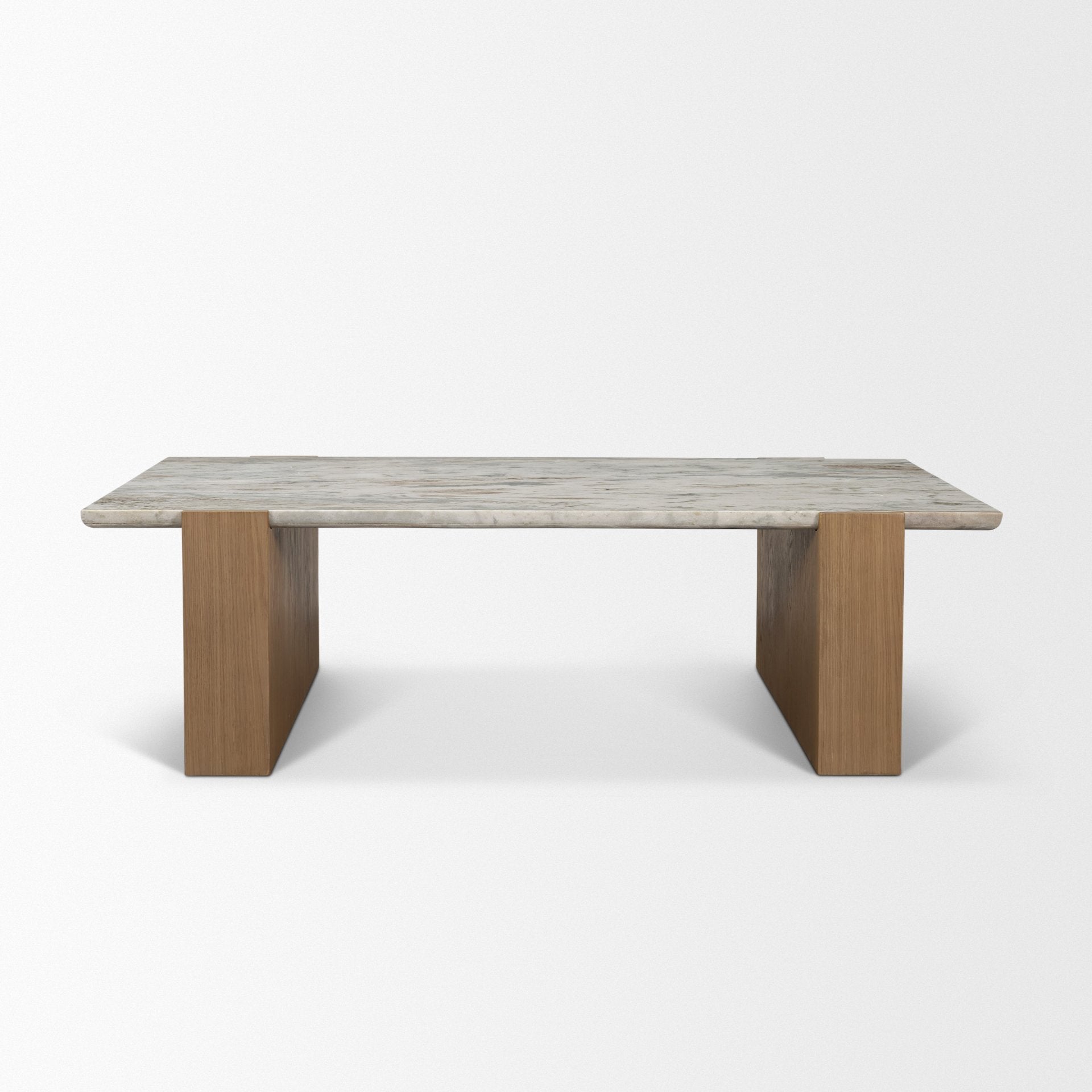 Milos Pink Marble Top with Light Brown Oak Wood Coffee Table