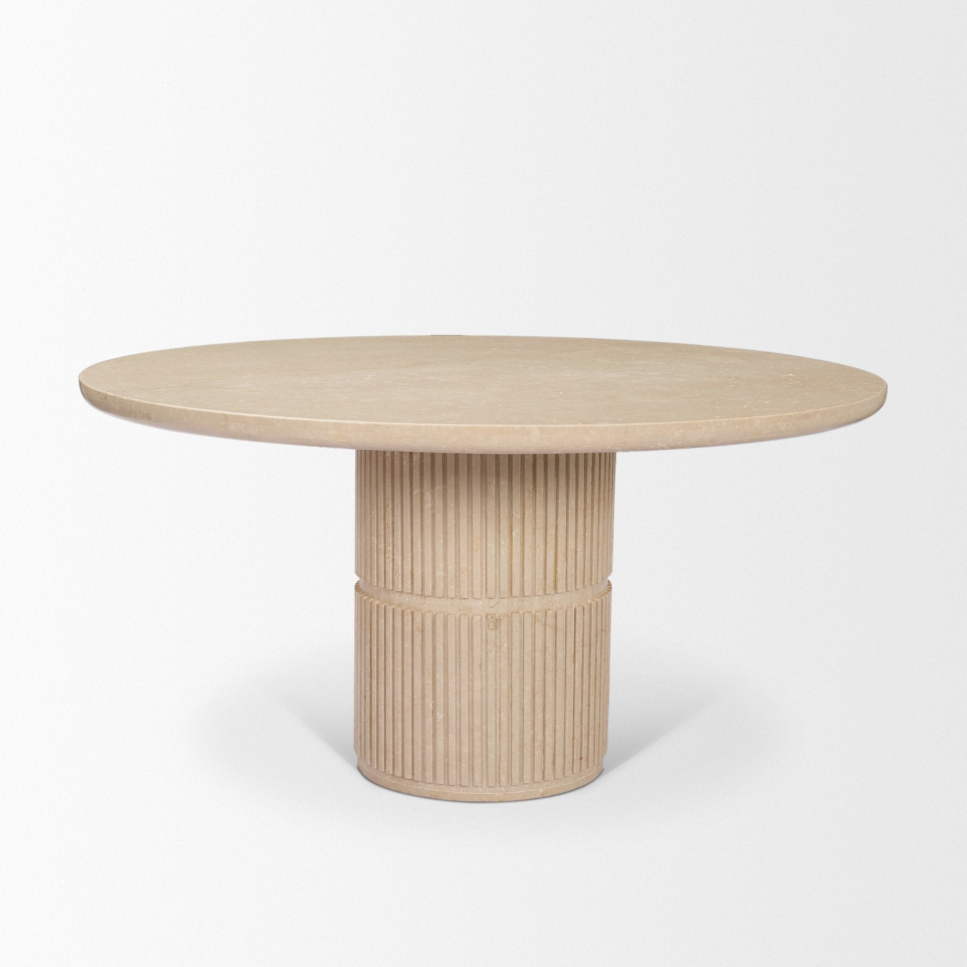 Sorrano 59" Botticino Marble Round with Fluted Base Dining Table