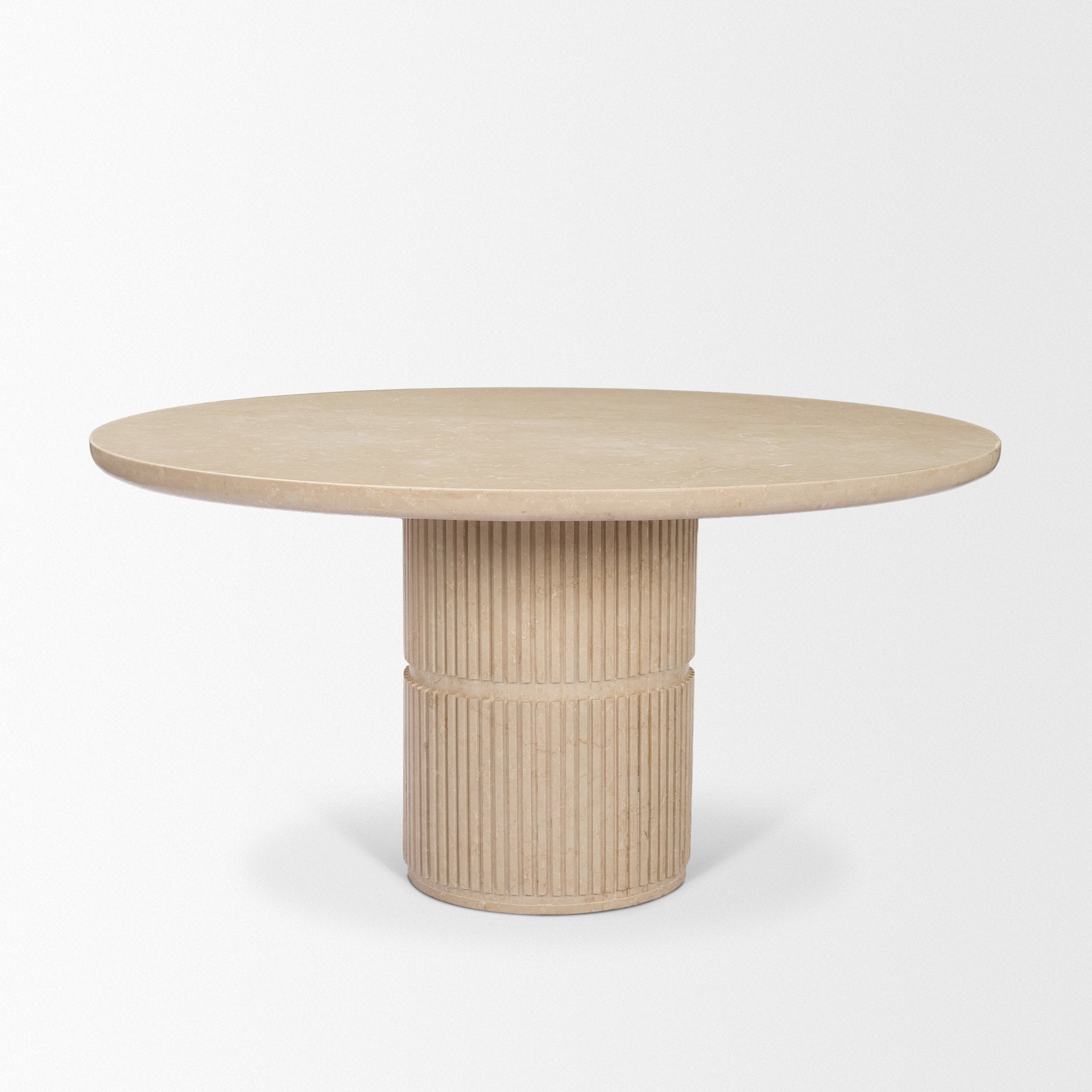 Sorrano 59" Botticino Marble Round with Fluted Base Dining Table