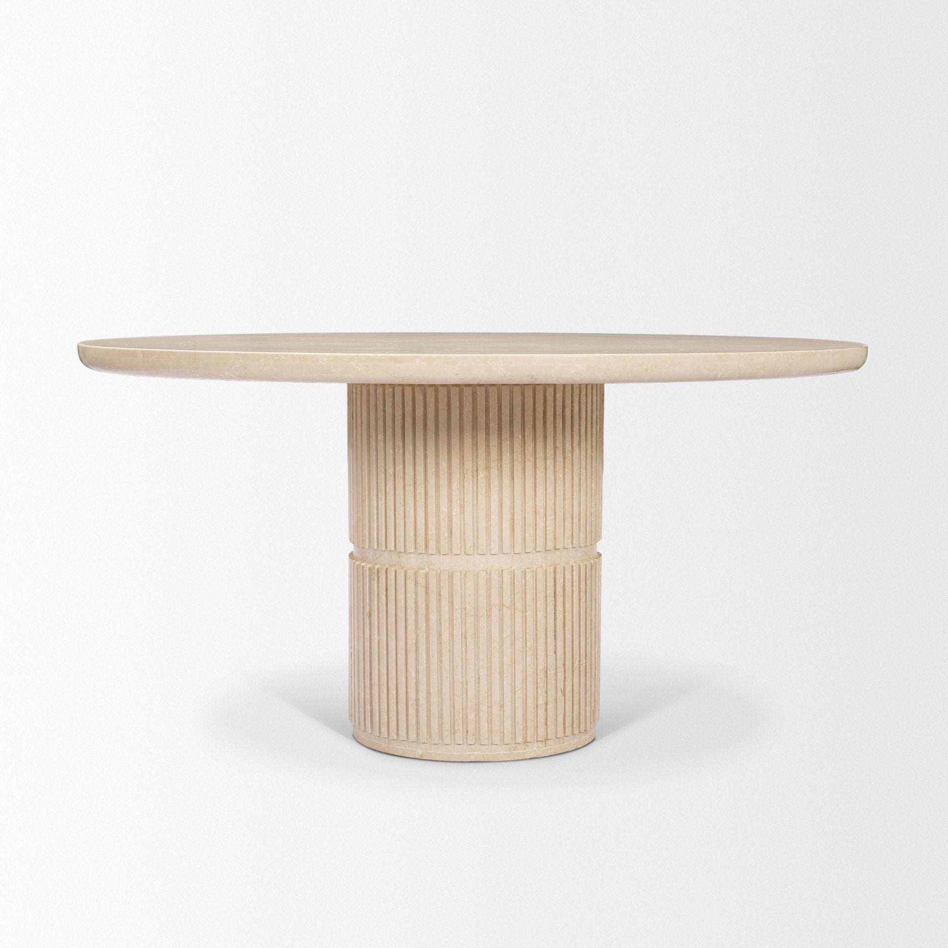Sorrano 59" Botticino Marble Round with Fluted Base Dining Table