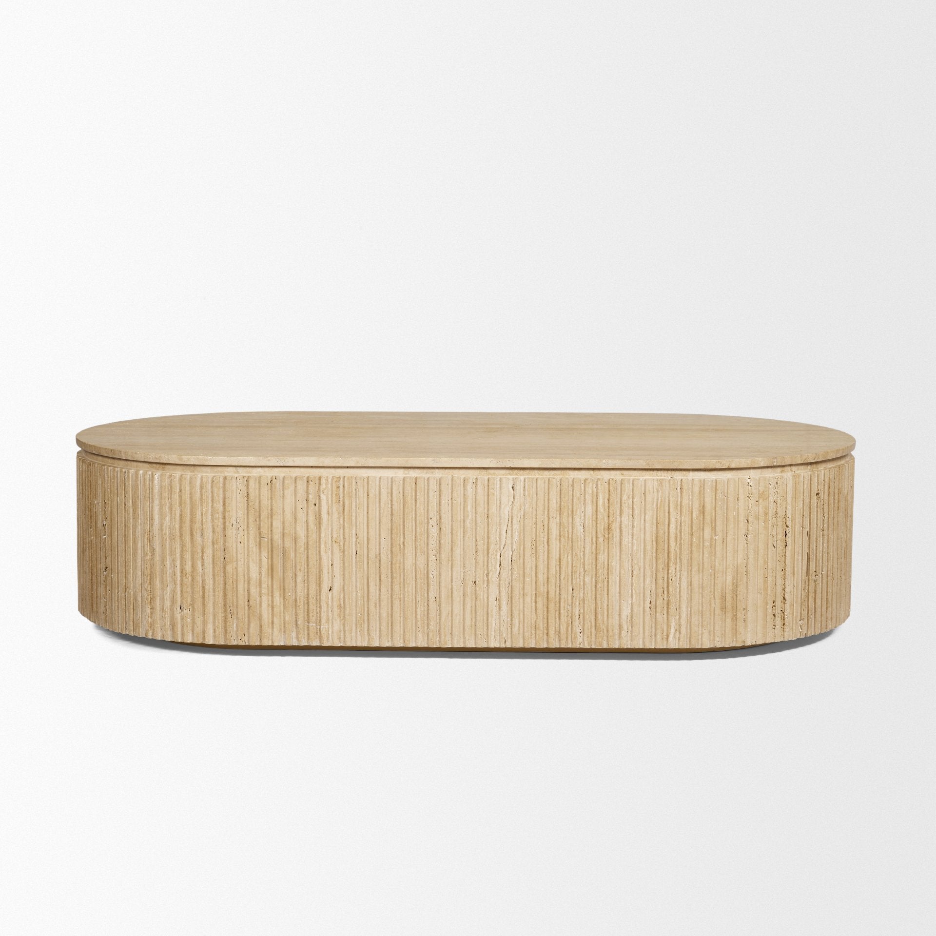 Elara Ribbed Oblong Travertine Coffee Table
