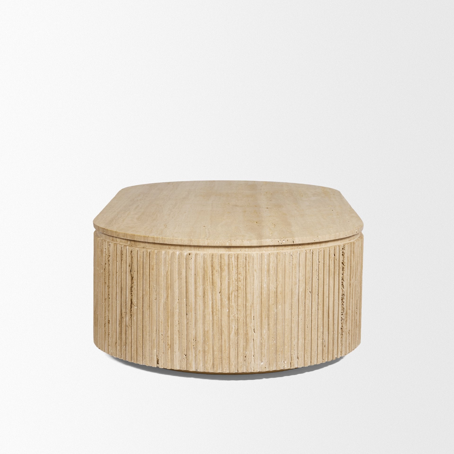 Elara Ribbed Oblong Travertine Coffee Table