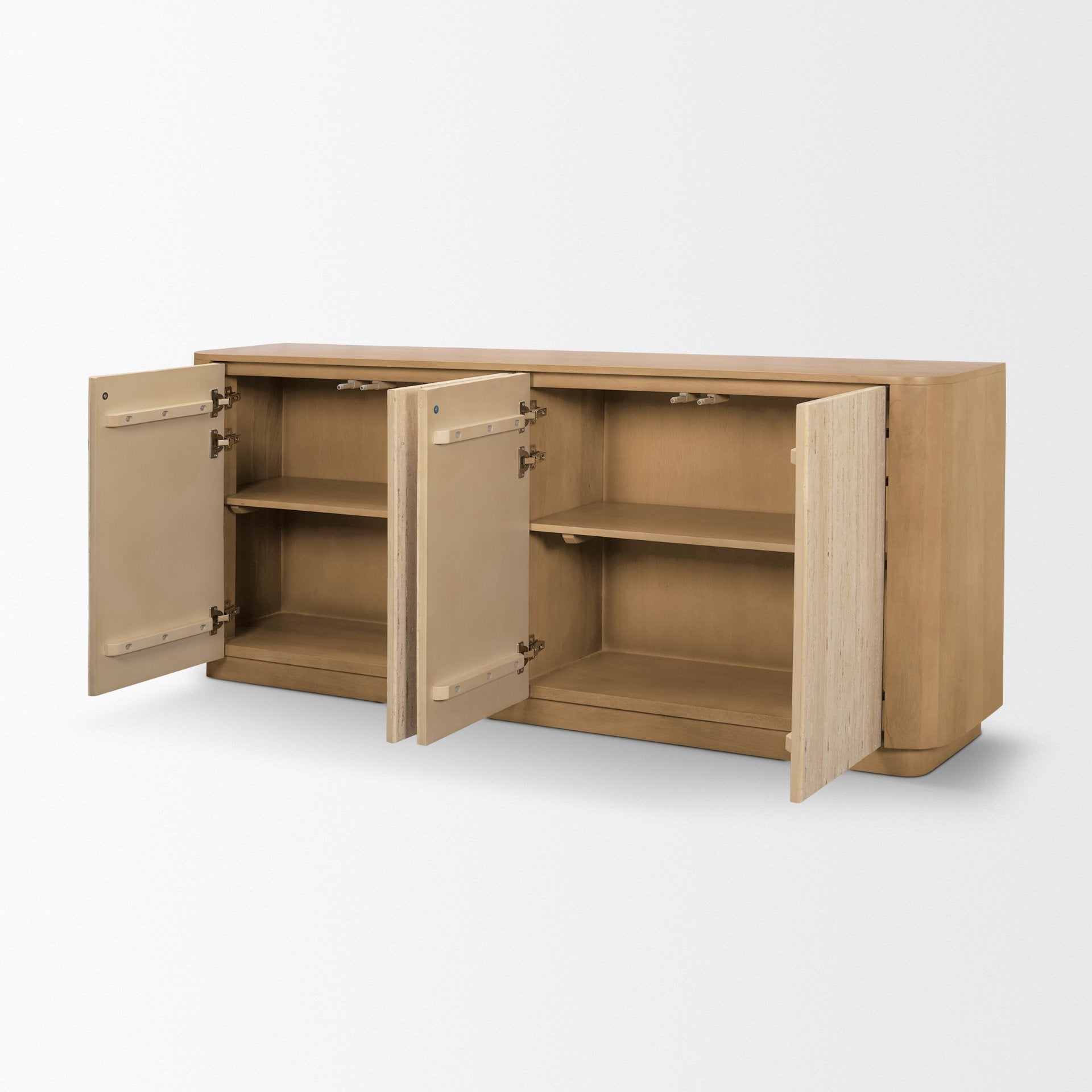 Serrin Solid Wood with Travertine 4 Door Closed Sideboard